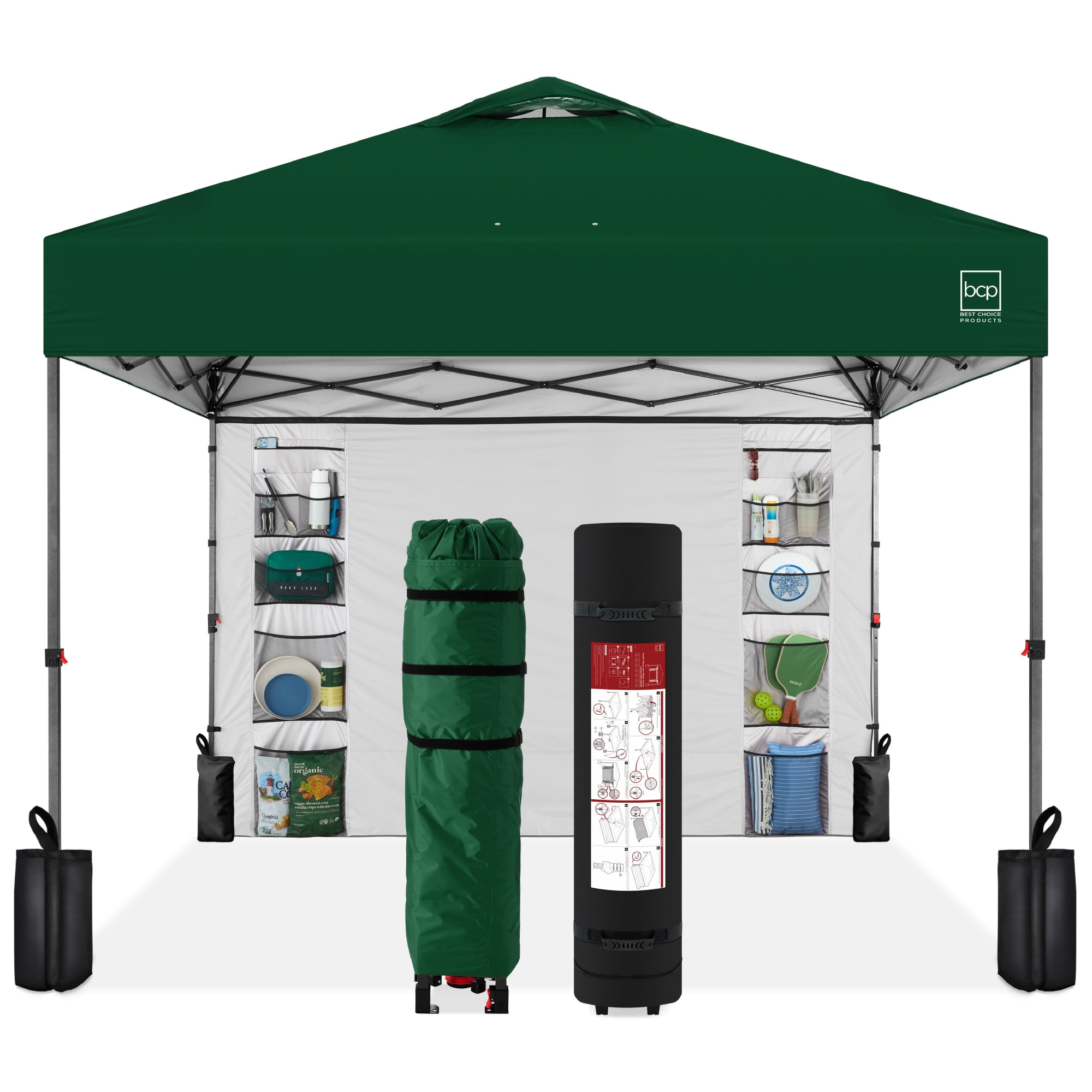Best Choice Products Pop Up Canopy Tent with Side Wall and Carrying Case (Forest Green, 10 ft x 10 ft) 6s8de