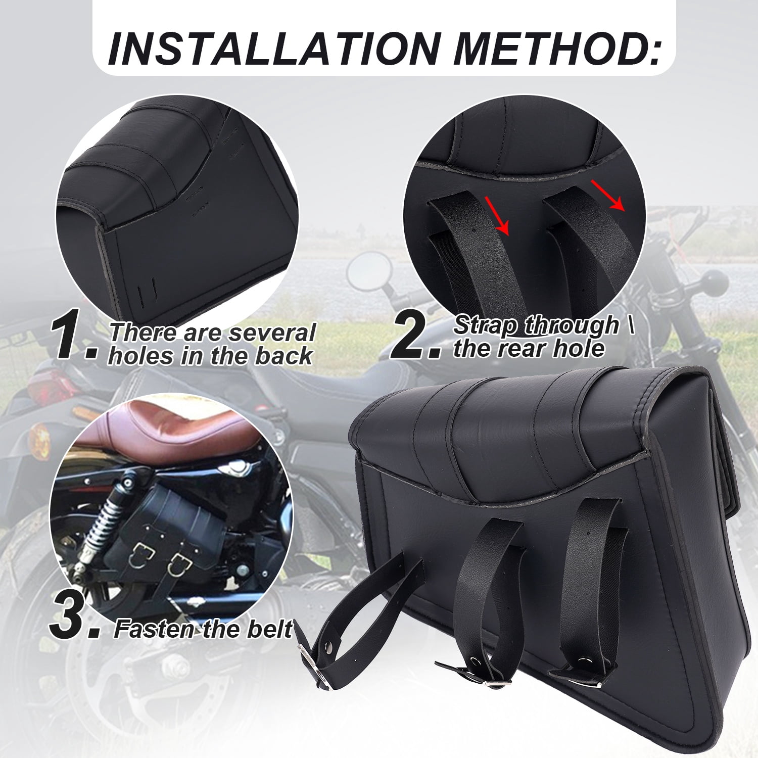 XiongXiong Motorcycle Saddlebags Waterproof PU Leather Side Panniers for Cruiser Biker (Black, 11.4 x 9.4 x 5.1 in, 1 Pair) p1sji