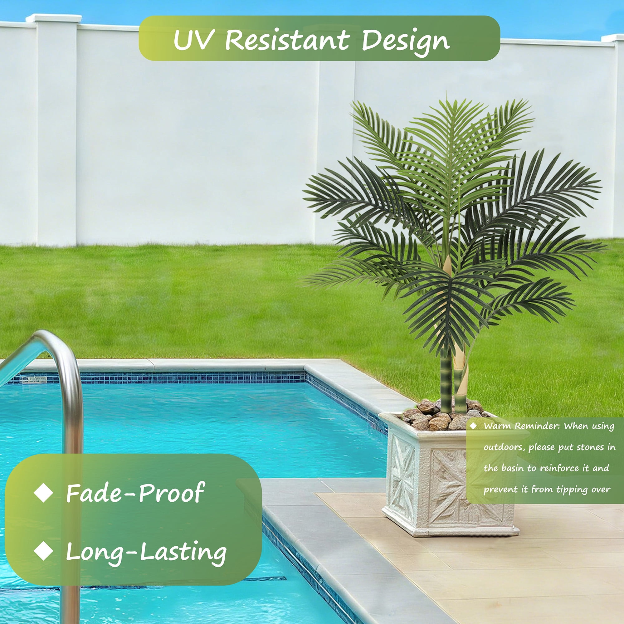 RosyHaven Artificial Golden Cane Palm Tree, UV Resistant Faux Plant for Indoor and Outdoor Decor (Green, 60 in) jh4mx