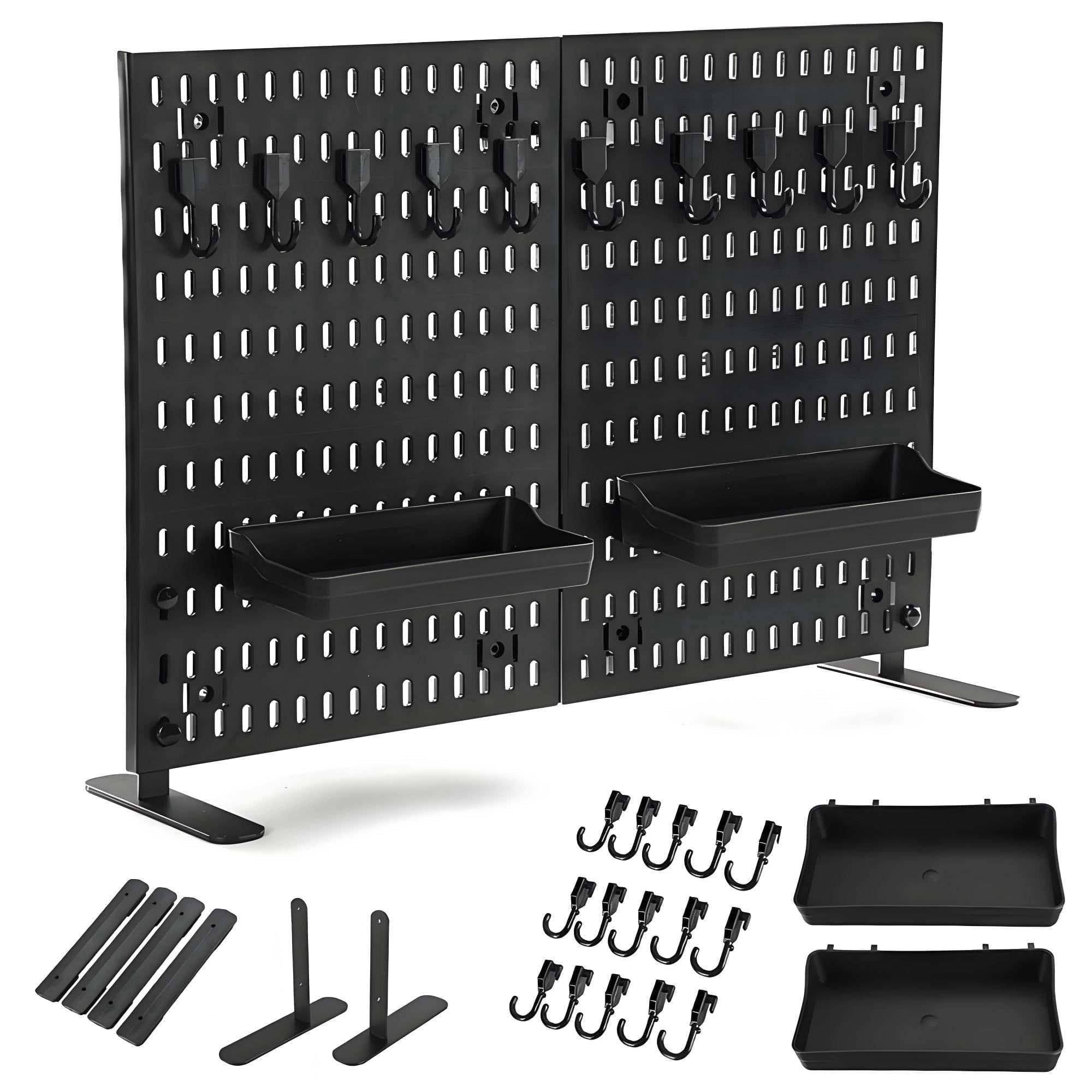 ENJOYWOOD Freestanding Pegboard Desktop Organizer Set with Hooks and Shelves (Black, 23.5 x 16.5 in) lky18