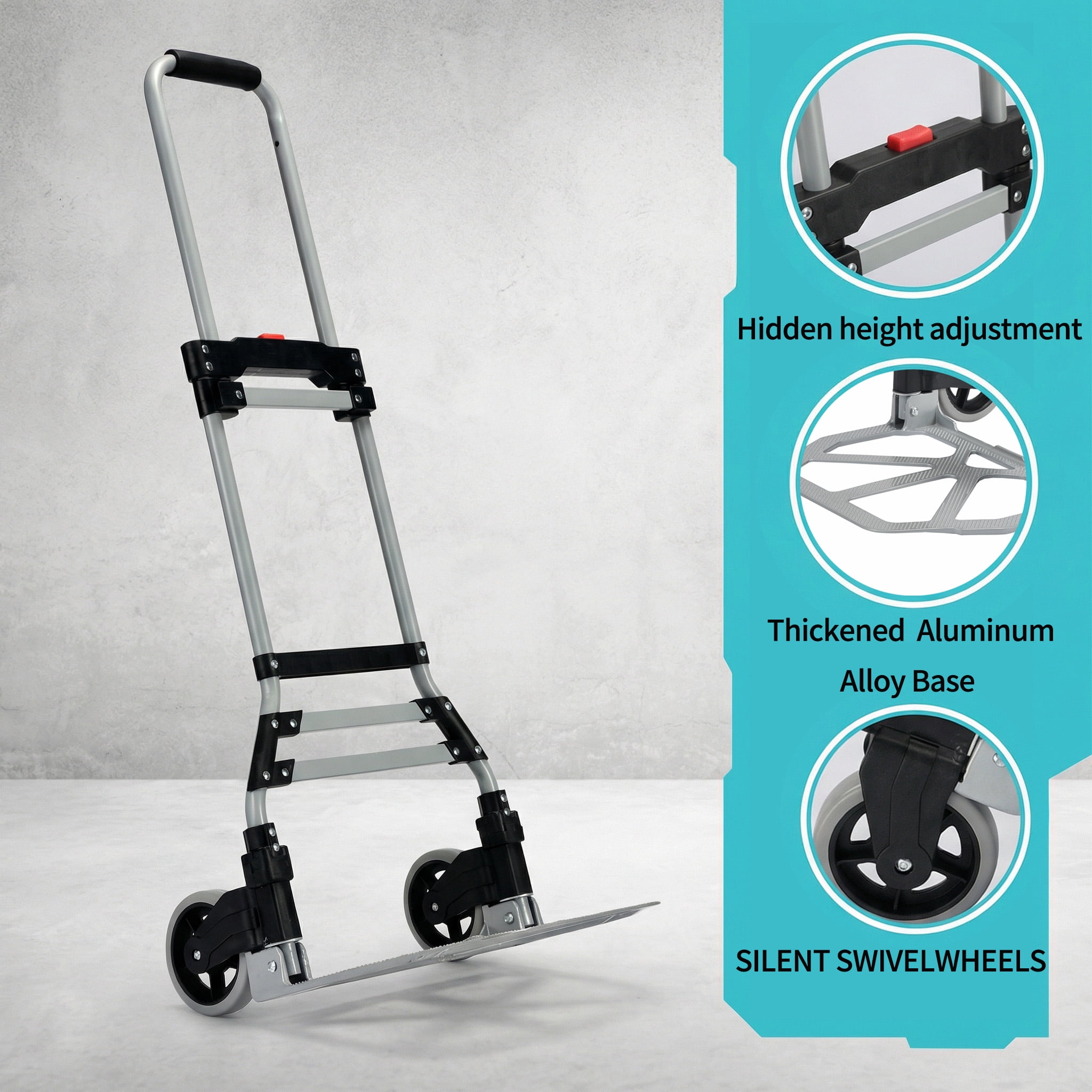 Takira Foldable Hand Cart, Heavy-Duty Aluminum Luggage Dolly with Telescopic Handle (Black, 400 lb Capacity) 6jdeb