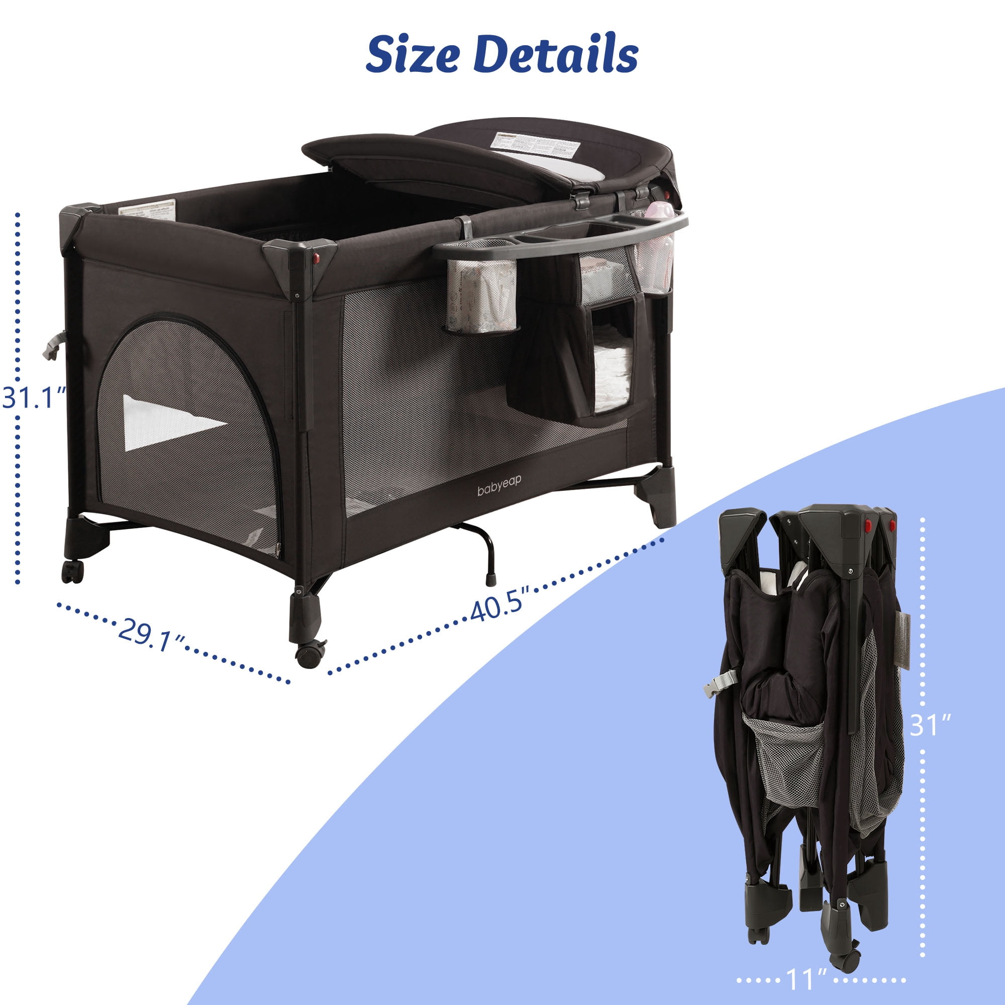 Babyeap 4-in-1 Portable Baby Bassinet and Playard with Changing Table (Black, 30 lb Capacity) npfzr