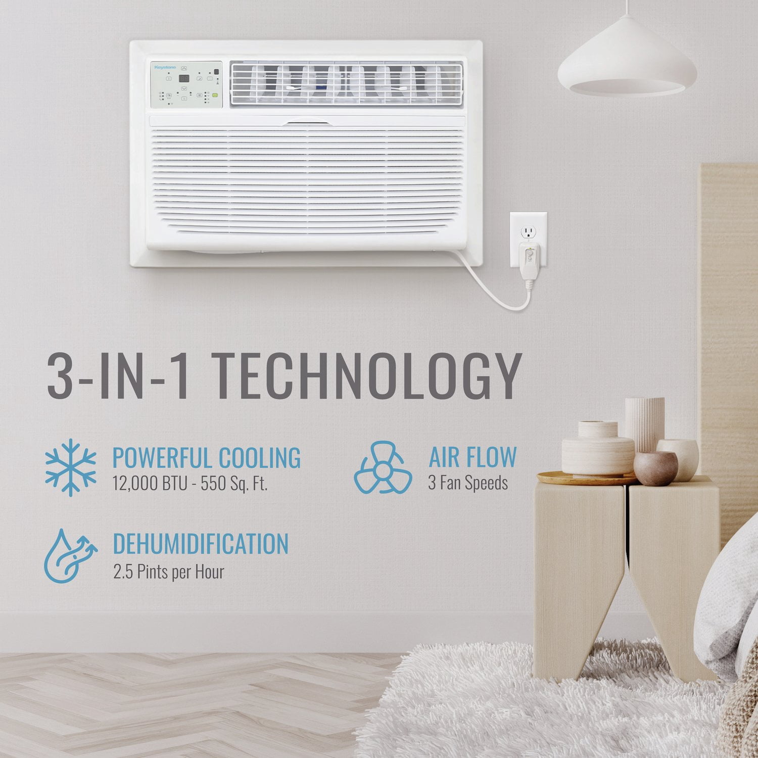 Keystone 12,000 BTU Through-the-Wall Air Conditioner with Remote Control (White, 550 sq. ft.) vuydk