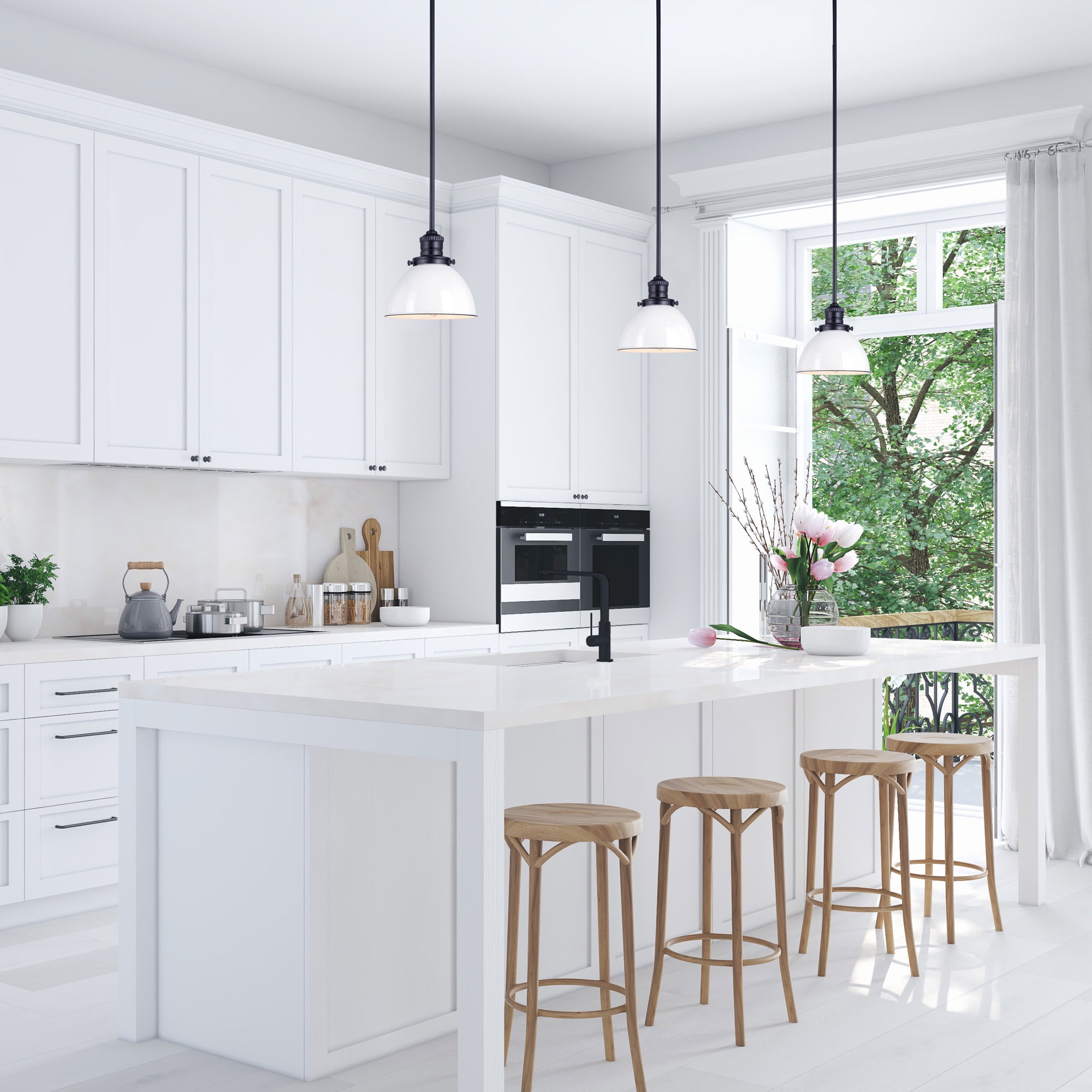 Design House Savannah Farmhouse 1-Light Indoor Dimmable Pendant Light (White/Matte Black, 57.63 in) n9vy4