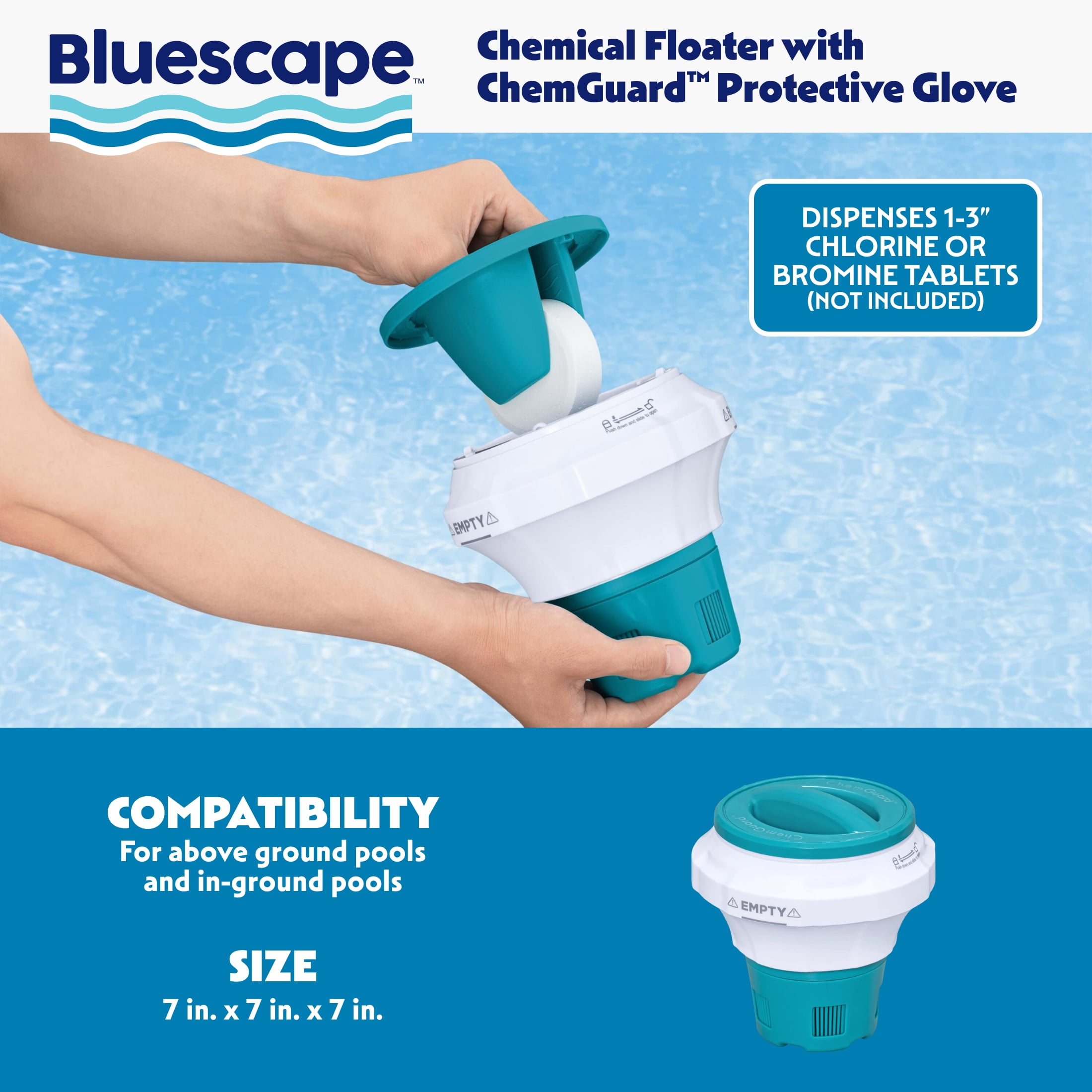 Bluescape Pool Chemical Dispenser with ChemGuard Protective Glove (1 Pack) kc5zf