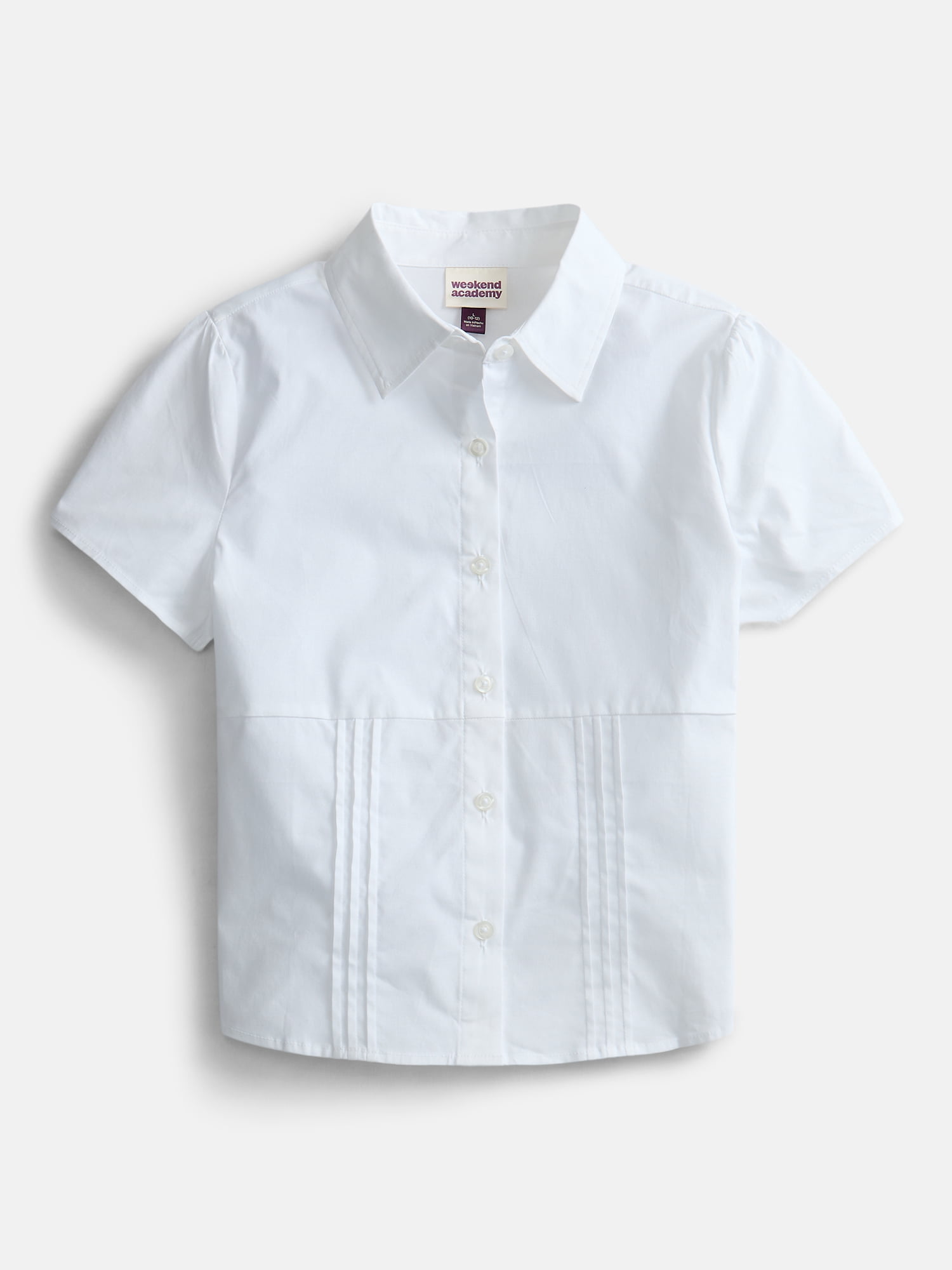 Weekend Academy Girls Button Front Shirt, Short Sleeve Relaxed Fit (White, S) pv3cm