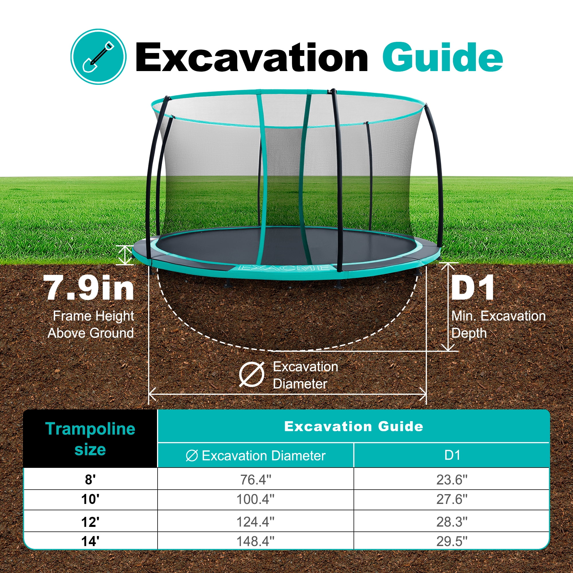 ExacMe In-Ground Trampoline with Safety Enclosure Net (Black, 14 ft) oabw8