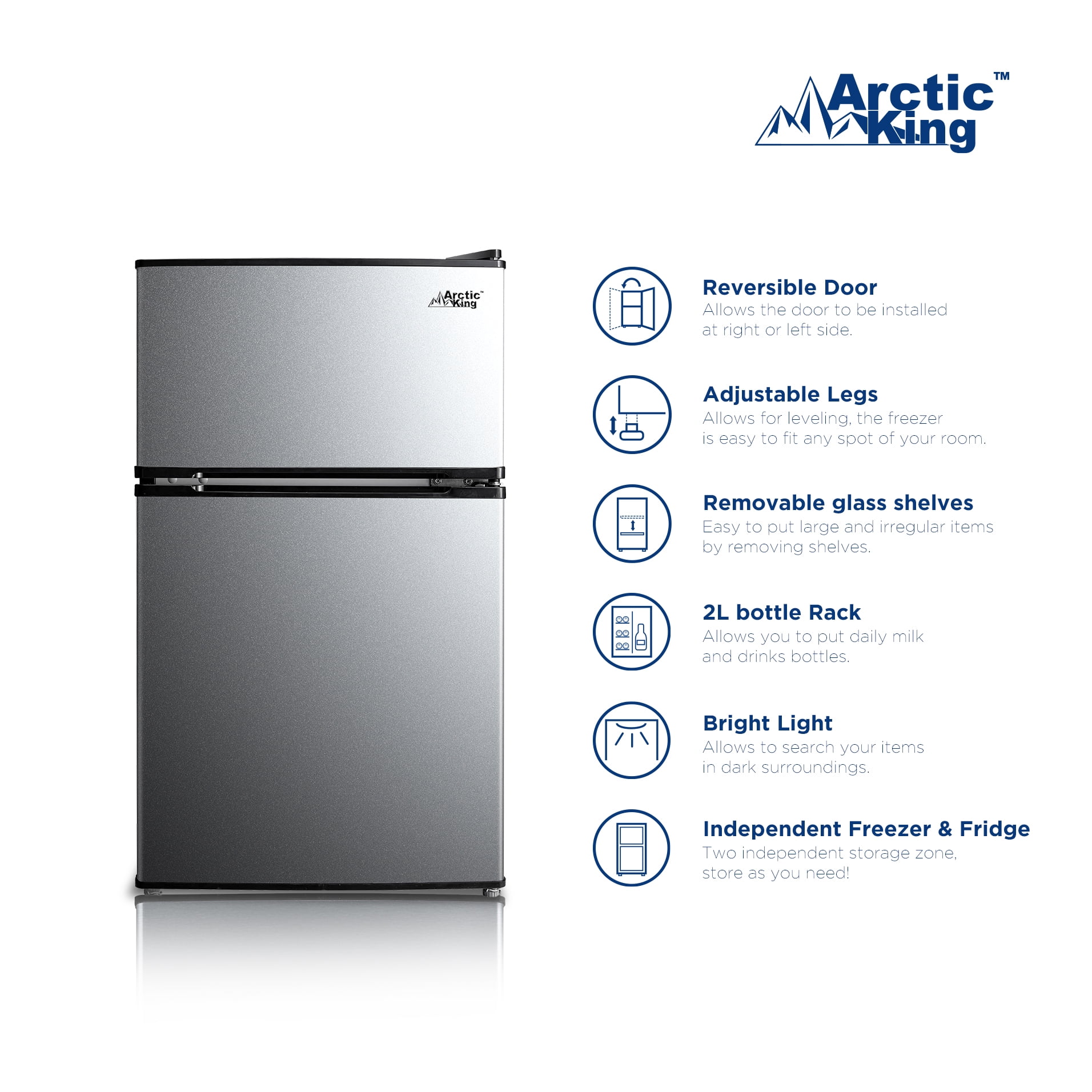 Arctic King 3.2 Cu Ft Two Door Mini Fridge with Freezer (Silver, 3.2 cu ft) d4hf4