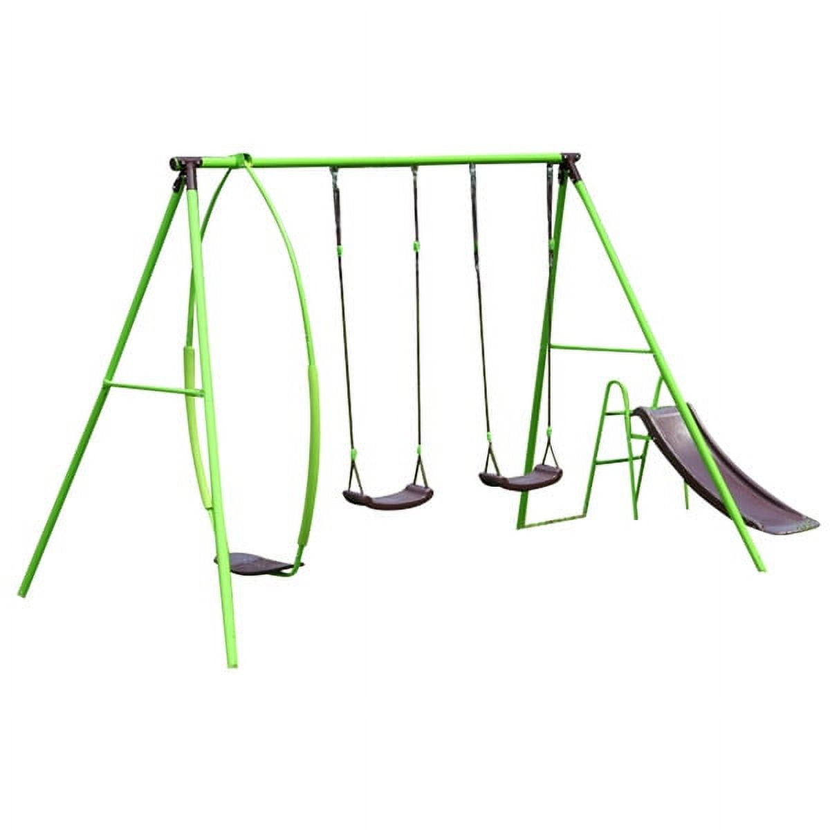 Swurfer Steel Triple A-Frame Swing Set with Slide and Multiple Swings (Green, 1 Set) 79nkz