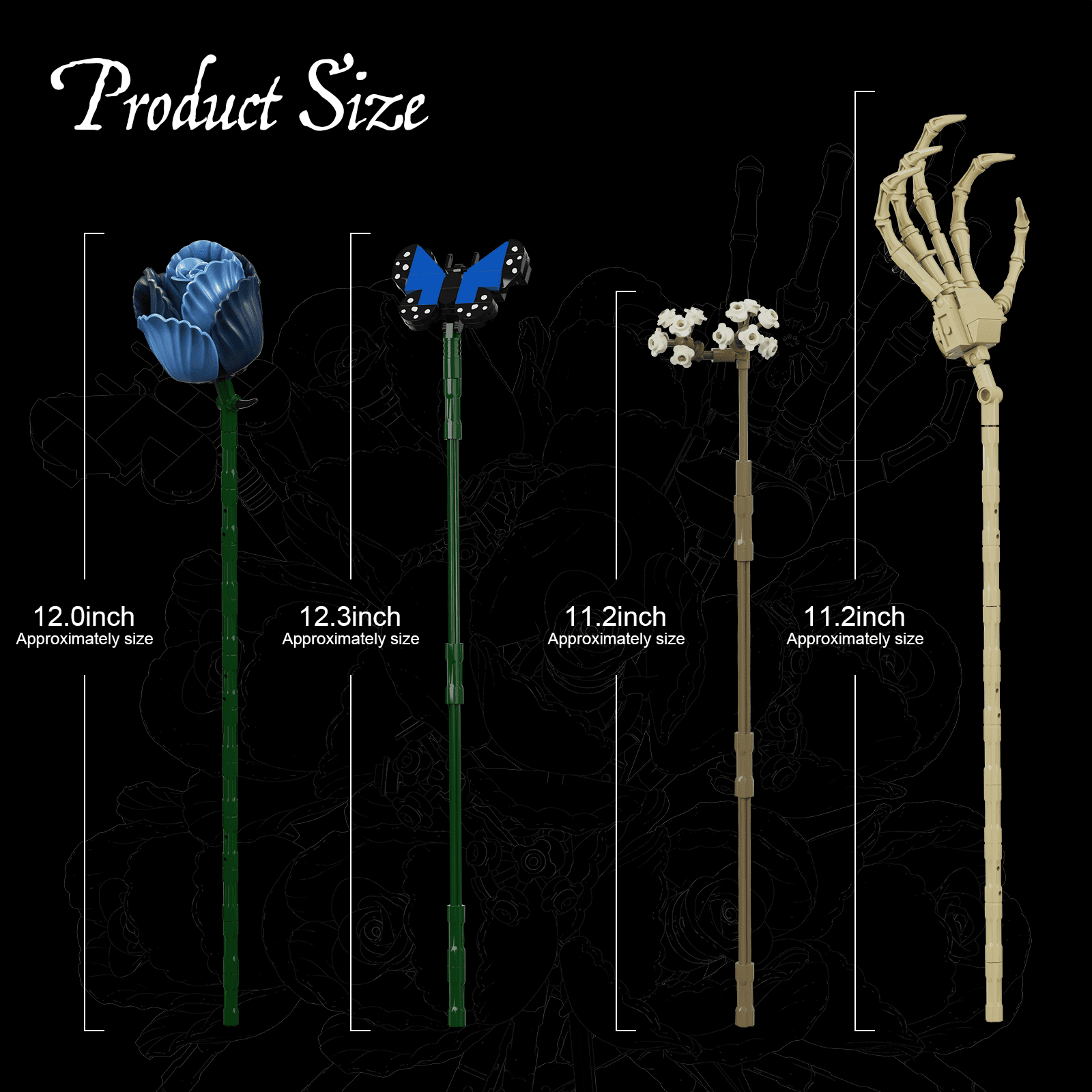 BuildingBoat Skull Bouquet Building Block Set Gothic Rose Flower Decor (Blue, 1 Set) xvpv0