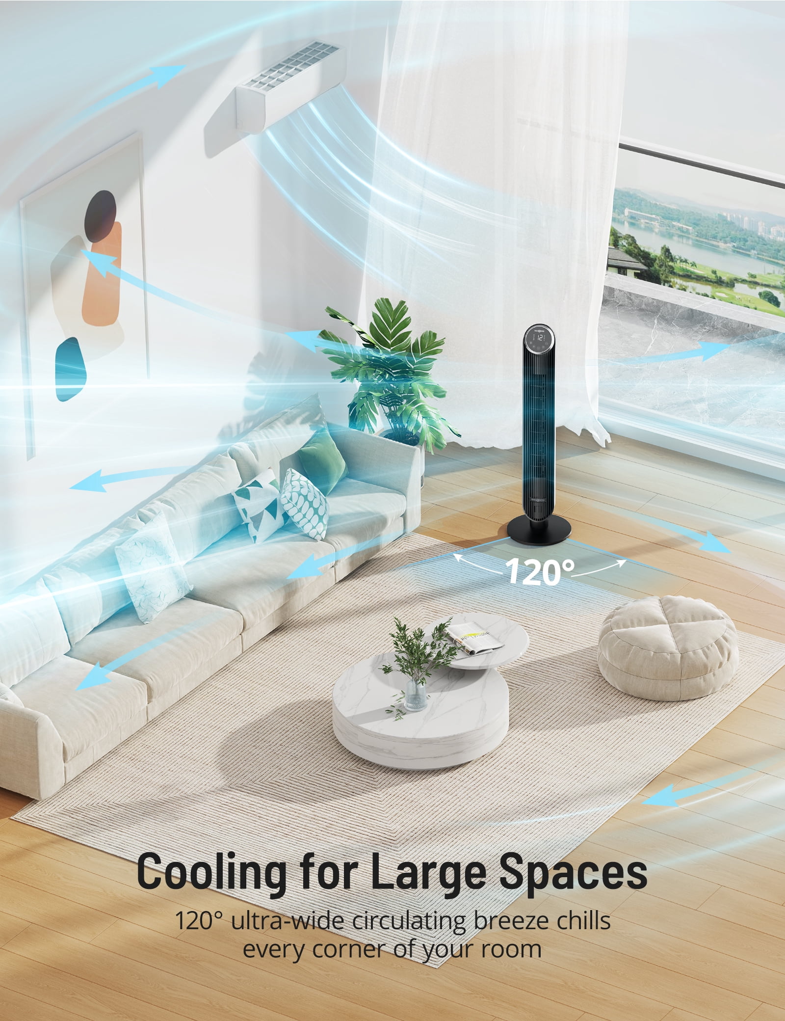 TaoTronics 42 in Bladeless Tower Fan, Quiet Oscillating Standing Fan with Remote, 12 Speeds, 4 Modes, Dustproof Filter (Black, 42 in) 6jt68