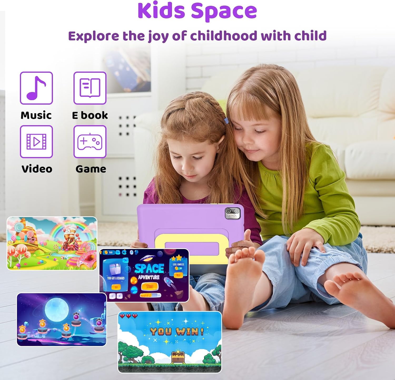 AEEZO Kids Tablet 7 in Android 13 Learning Device with Parental Control and Protective Case (Purple, 64GB) phayl