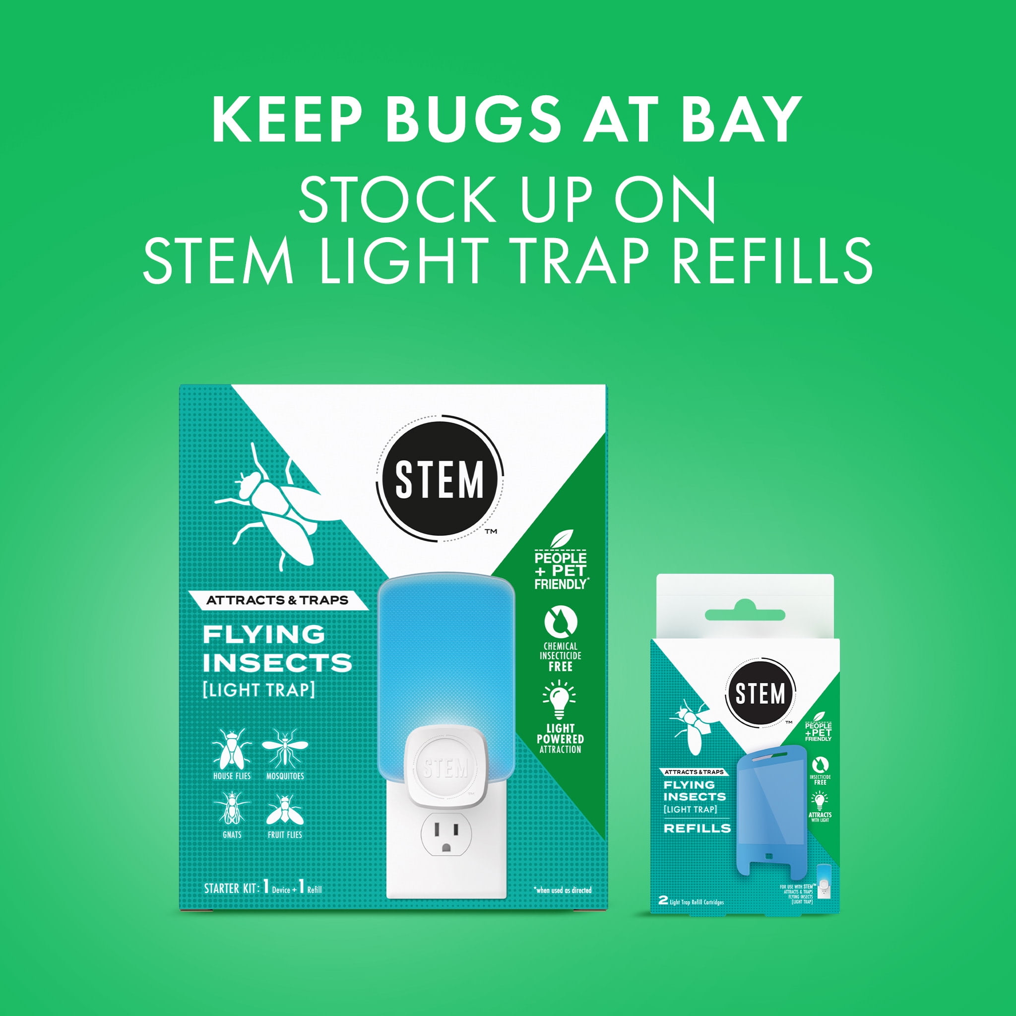 Stem Flying Insect Light Trap, Indoor Pest Control with Sticky Refill Cartridges (Blue, 1 Trap and 2 Cartridges) 6duv5