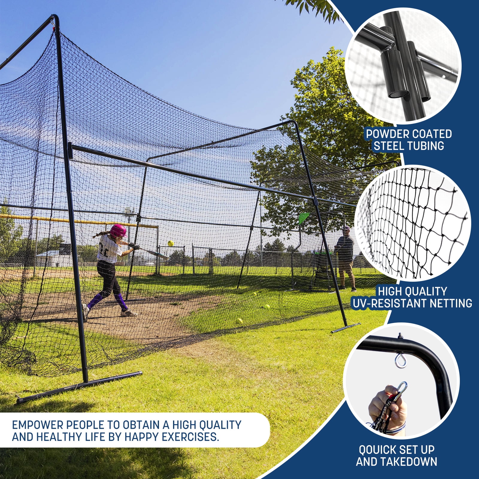 Skywalker Sports Professional Batting Cage, Heavy-Duty Steel Frame & UV Net for Baseball & Softball (Black, 40 ft) kbxbx