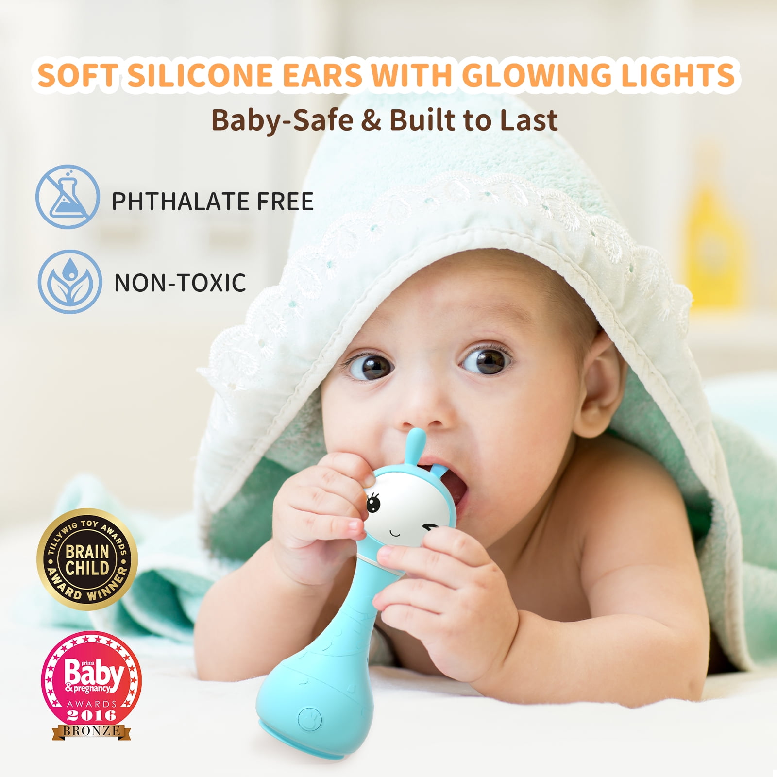 Alilo Smarty Bunny Baby Rattle Musical Sensory Toy with Light Up Ears and Bedtime Stories (White) tydyg