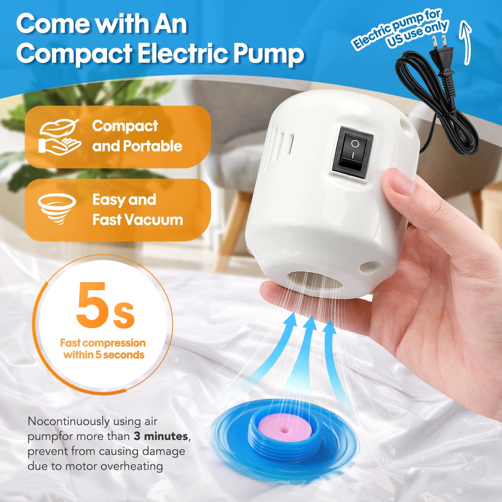 Livhil Vacuum Storage Bags for Clothes Compression with Electric Pump (Clear, 10-Pack) f4778