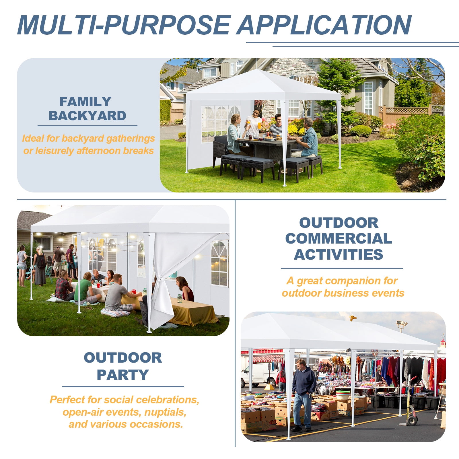 Hoteel 10x20 ft Party Tent Canopy with 6 Removable Sidewalls, Waterproof Outdoor Sun Shade for Weddings and Backyard Events (White, 10x20 ft) xv2ei