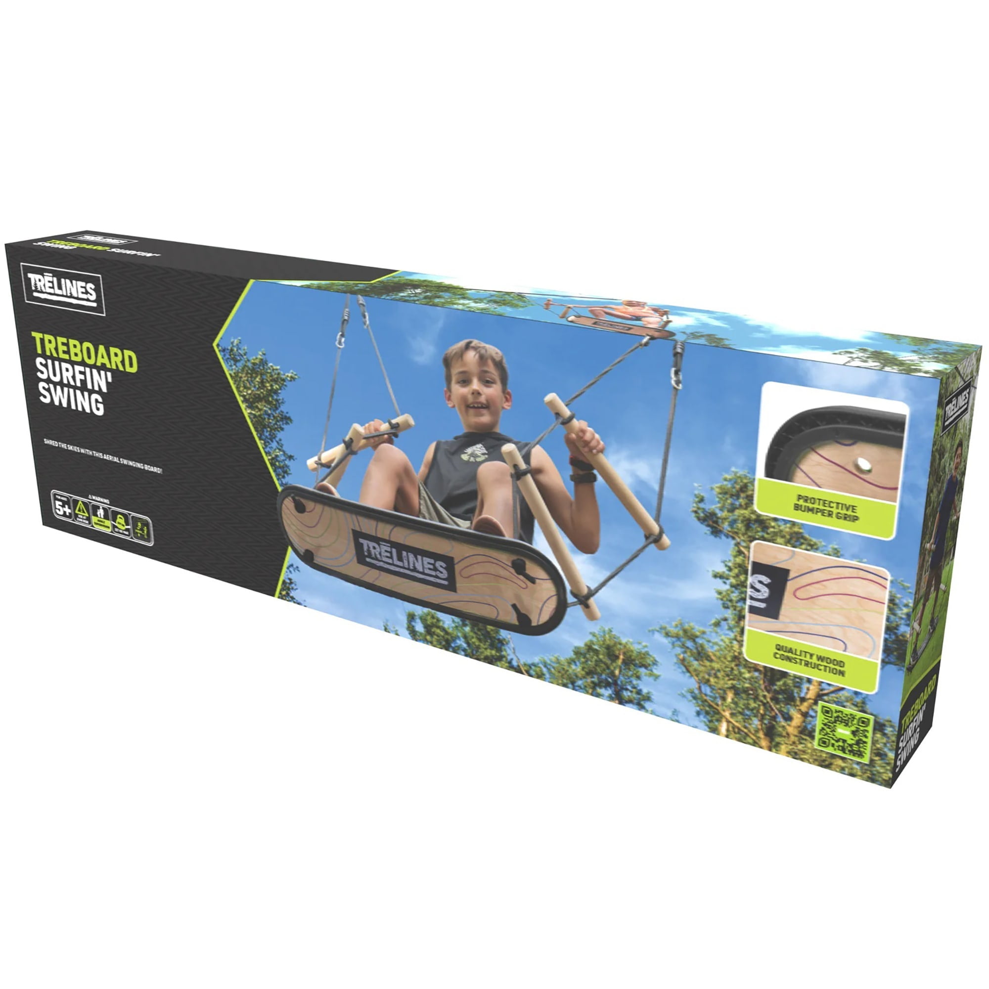 Trelines Treboard Surfin' Swing Skateboard Inspired Outdoor Deck (Natural Wood, 250 lb Capacity) bbxn7