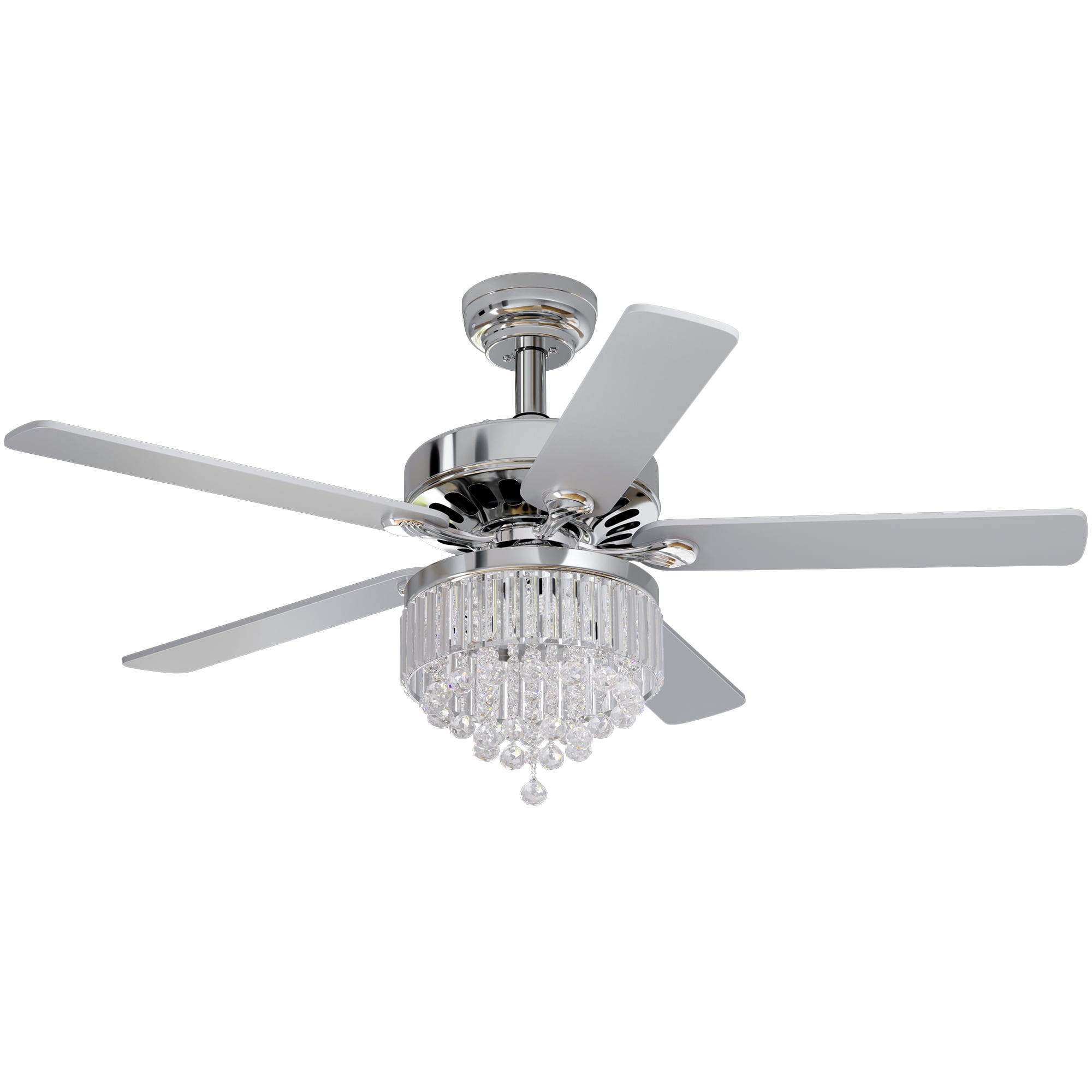 Dextrus 52 in Chandelier Ceiling Fan with Remote, Crystal Light Fixture, Silent Reversible Motor, Chrome (52 in) 6qwa1