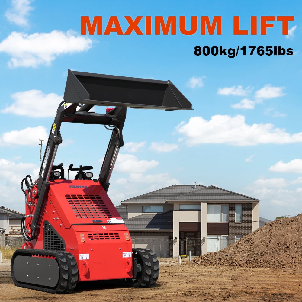 HUAYEE Stand-On Crawler Mini Skid Steer Loader (Red, 1765 lb Lift Capacity) lrm3w