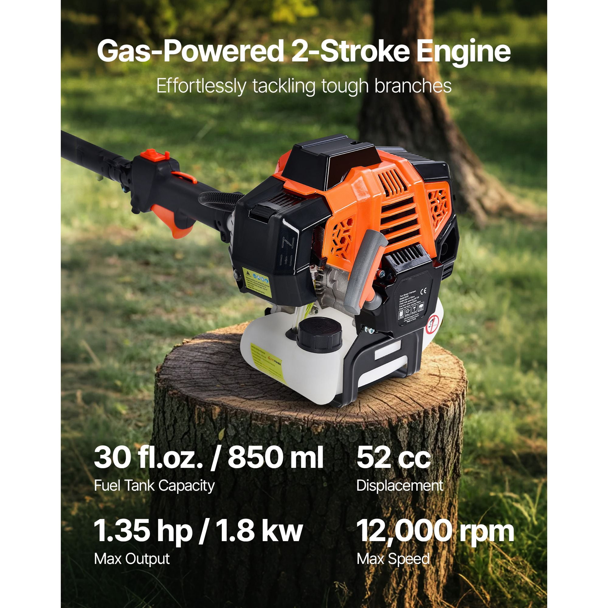 Chateauy 52CC 2-Stroke Gas Powered Pole Saw, 14 in Bar, Extendable Tree Trimmer (7.2 ft to 10 ft) vj7iv