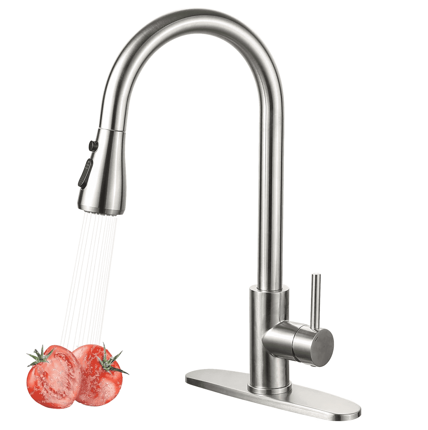 Tmdioo Kitchen Faucet with Pull Down Sprayer, High Arc Stainless Steel Single Handle Sink Faucet (Brushed Nickel, 18 in Hose) eg5qt