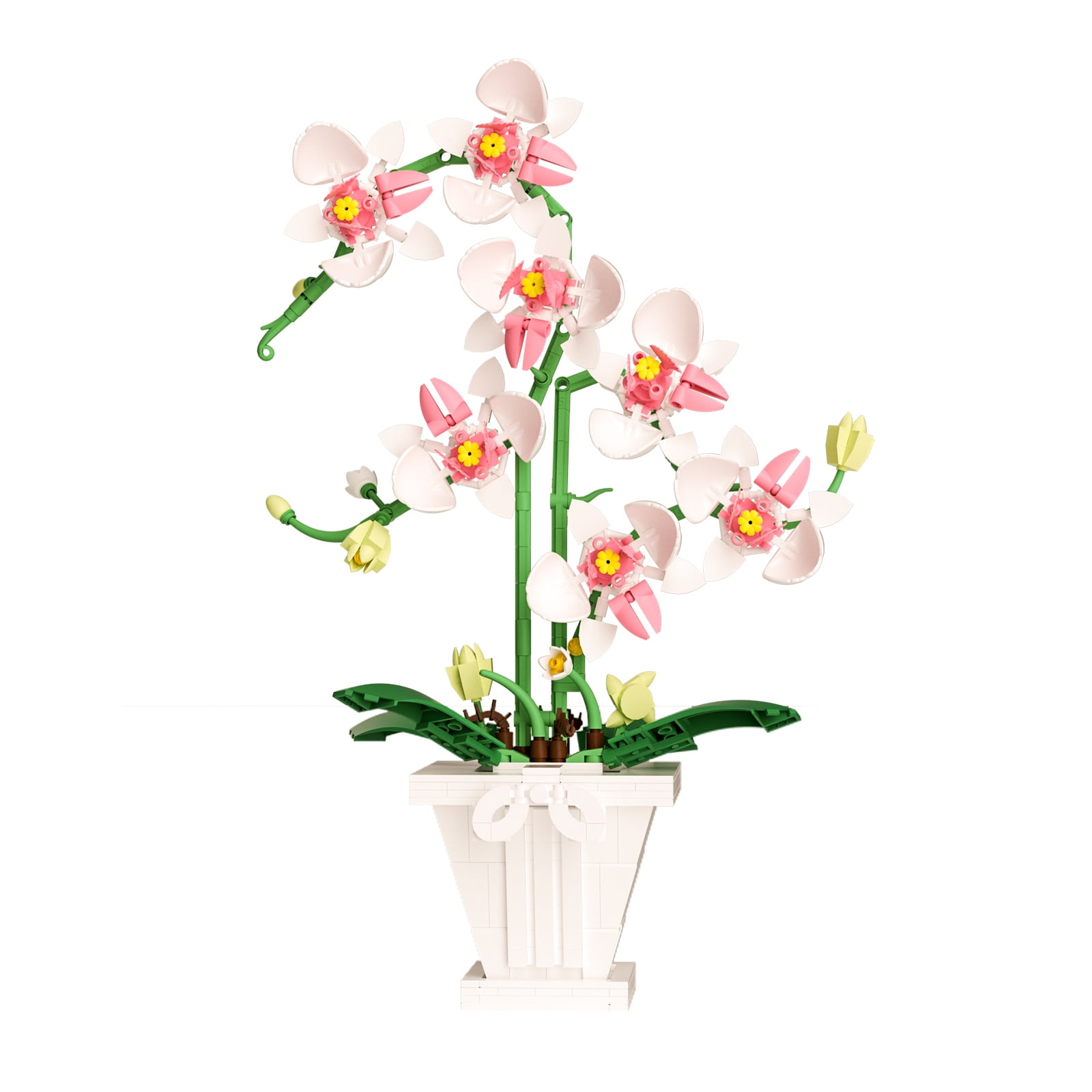 GZBrick Orchid Bonsai Building Set Artificial Flower Bouquet with Vase (White, 718 Pieces) rptyf