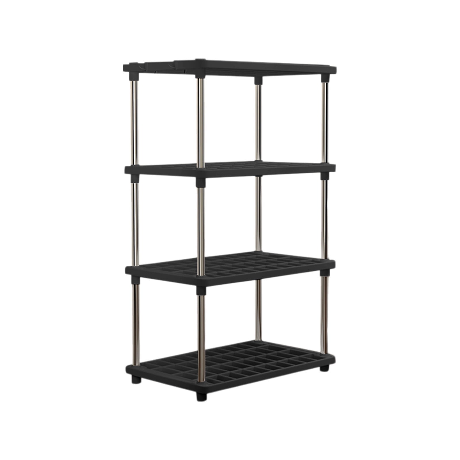 FMLIFOU 4 Tier Heavy Duty Plastic Storage Shelf (Black, 48 in H x 22 in W x 12 in D) ckk3a
