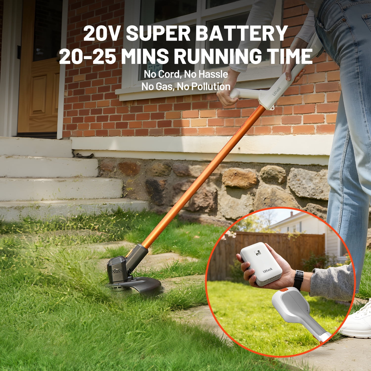 Litheli 20V Cordless String Trimmer and Wheeled Edger, High-Performance Grass Trimmer with 2.0Ah Battery (12 in) wegei