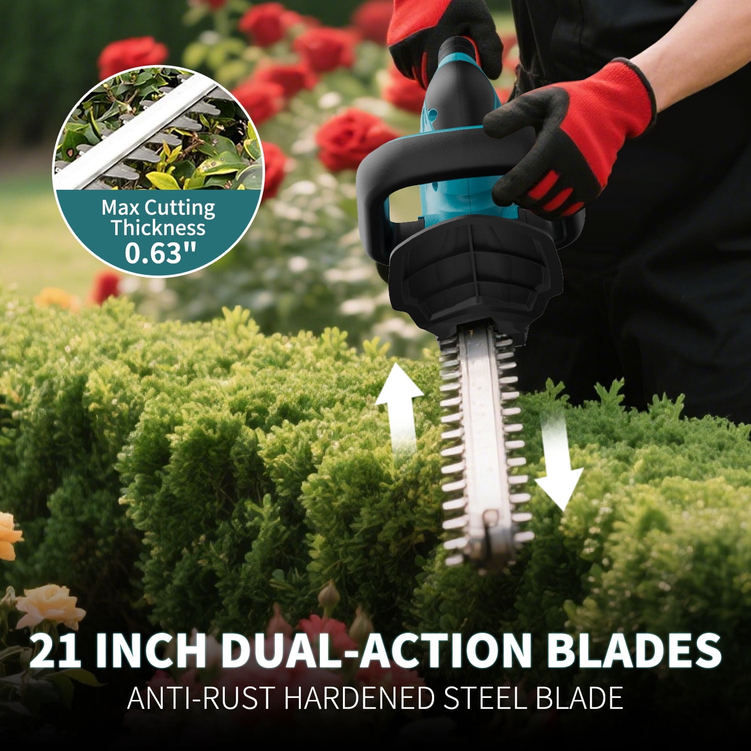 Foukus Cordless Hedge Trimmer, 1000W Electric Bush Cutter with 21 in Dual-Action Blades (6 lb) ce03b