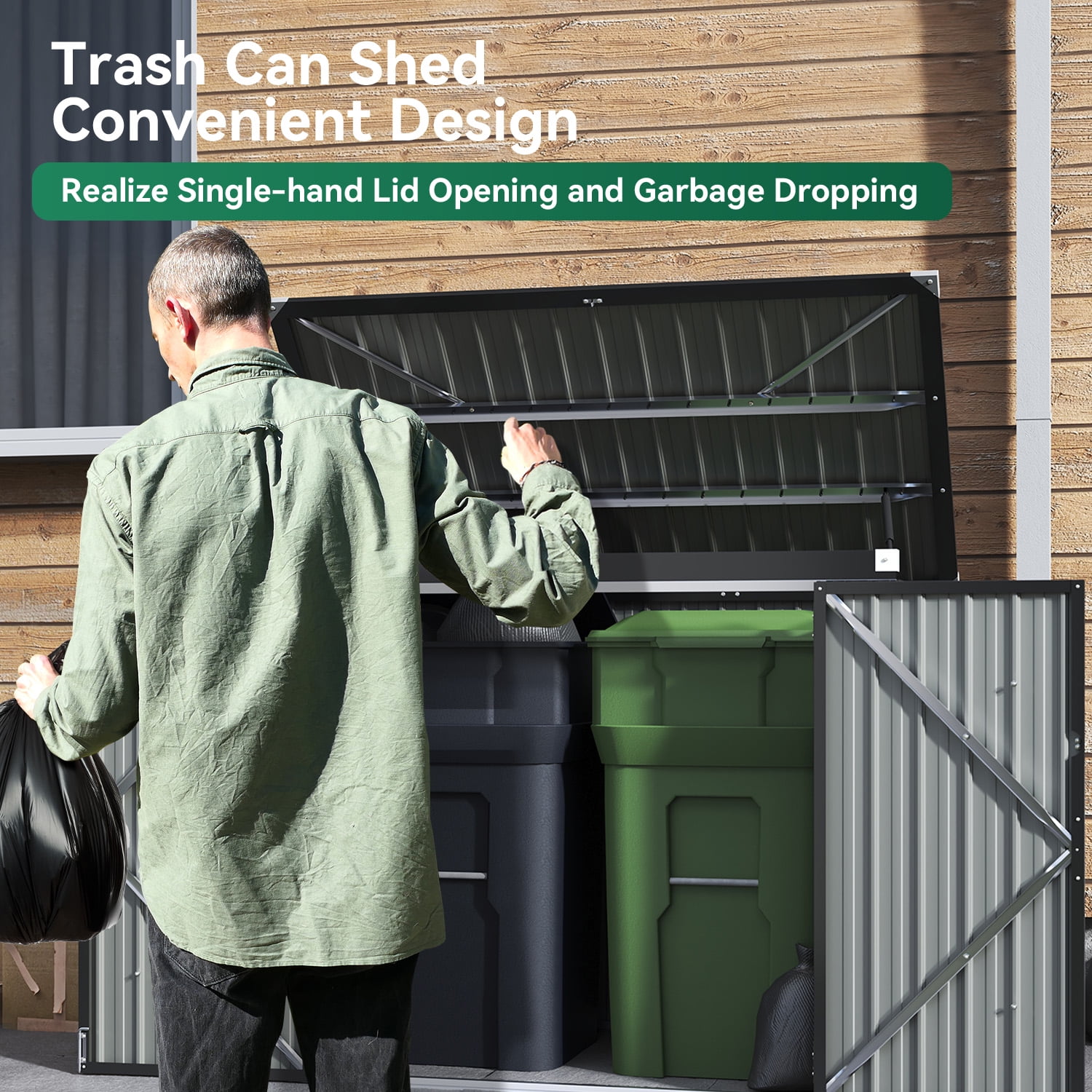 CLOUDDWELL Outdoor Metal Trash Storage Shed, Weather-Resistant Garbage Bin Enclosure with Lockable Doors (Black, 3 ft x 5 ft) 273uf