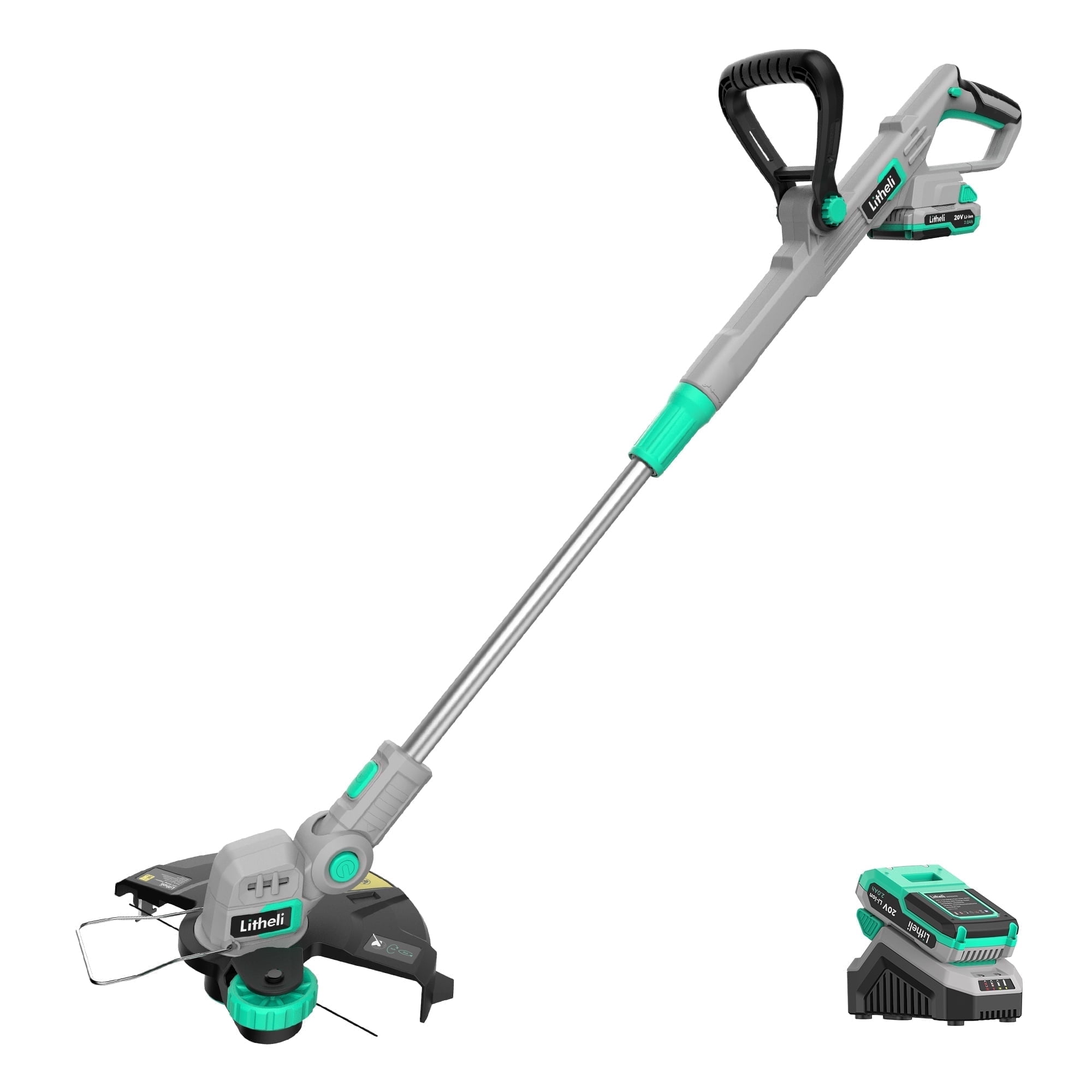 Litheli 20V 12 in Cordless String Trimmer and Wheeled Edger (2.0Ah Battery and Charger Included) qy2d7