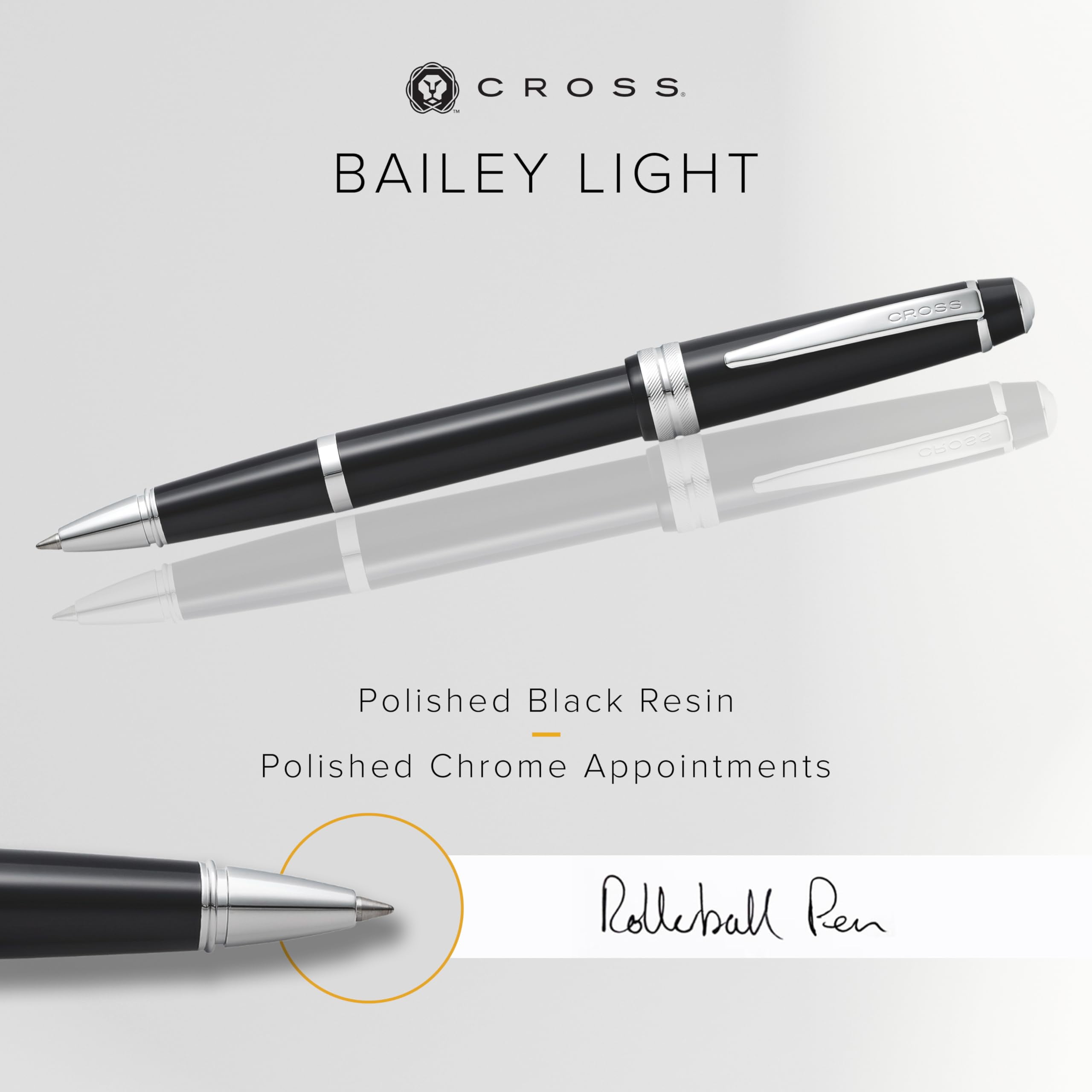 Cross Bailey Light Rollerball Pen, Glossy Black Resin, Medium Point (1 Pen) ac1hg
