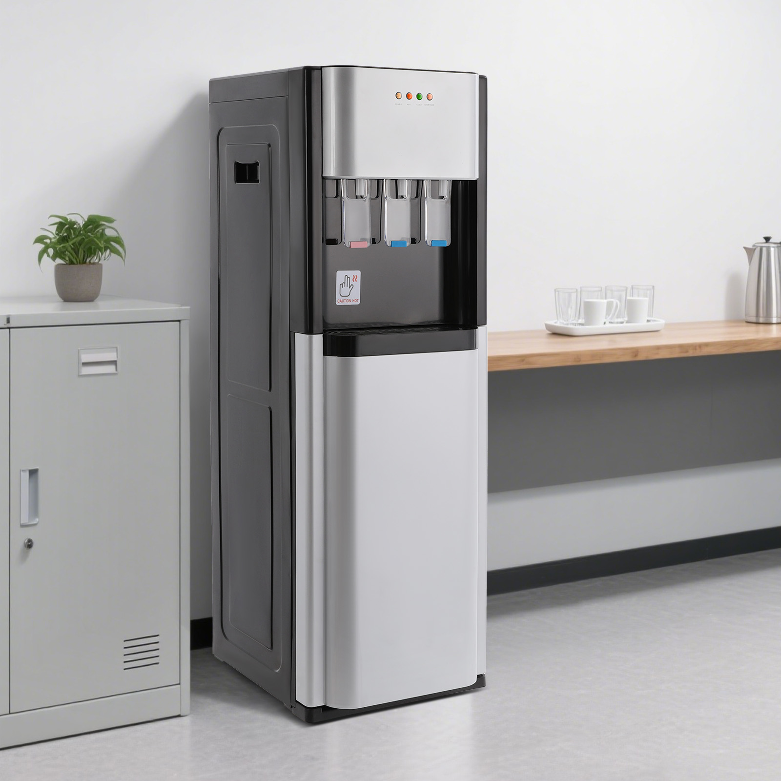 Generic Bottom-Loading Water Dispenser with Hot, Room & Cold Temperature Settings (Silver, Floor Standing) zxhnc