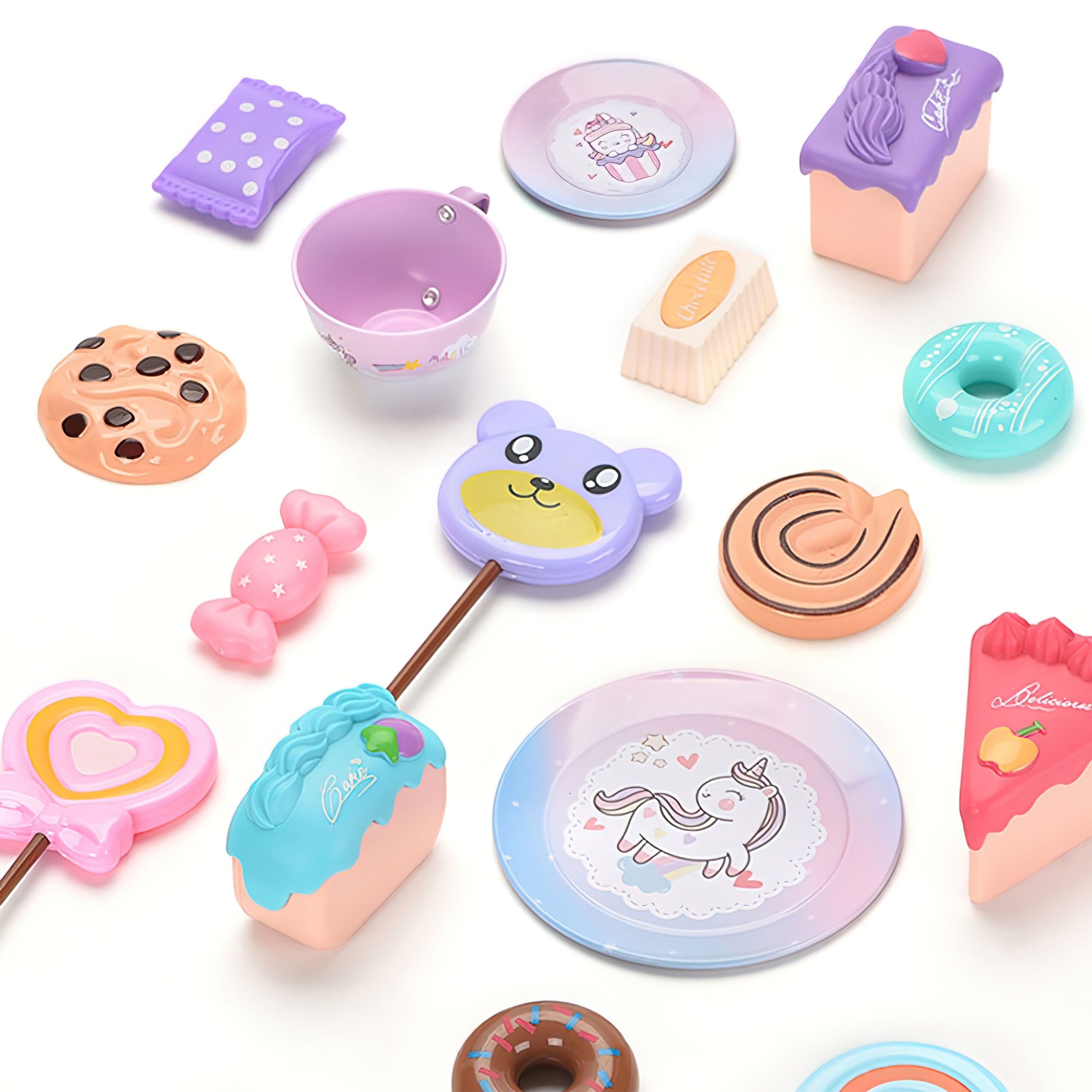 Freecat Unicorn Tea Party Set, Pretend Play Kitchen Activity Toy for Kids (Yellow, 48-Piece Set) mwhwh