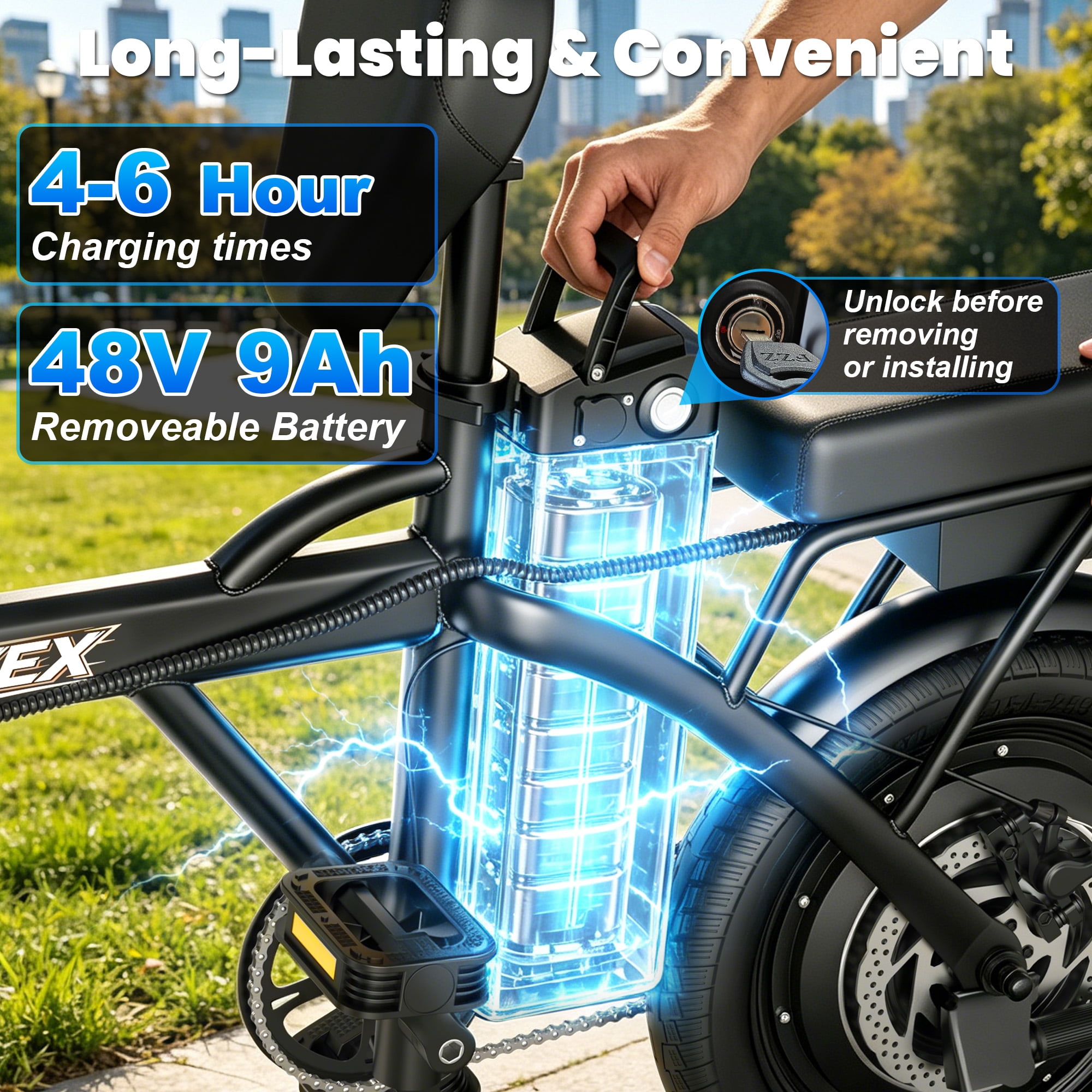 HQYEX HQ14PRO 500W Electric Bicycle, Fat Tire Ebike with 48V 9Ah Battery, 22MPH Max Speed, Dual Brakes & Full Suspension (Black, 14 in) r6hz9