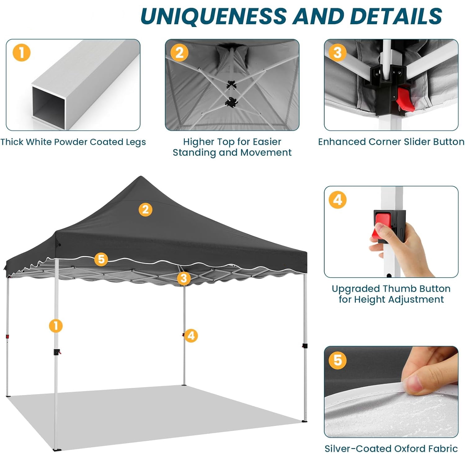 COBIZI 10x10 Pop Up Canopy Tent, Waterproof Instant Shelter with Sandbags & Stakes (Black, 10x10 ft) 3yw3n