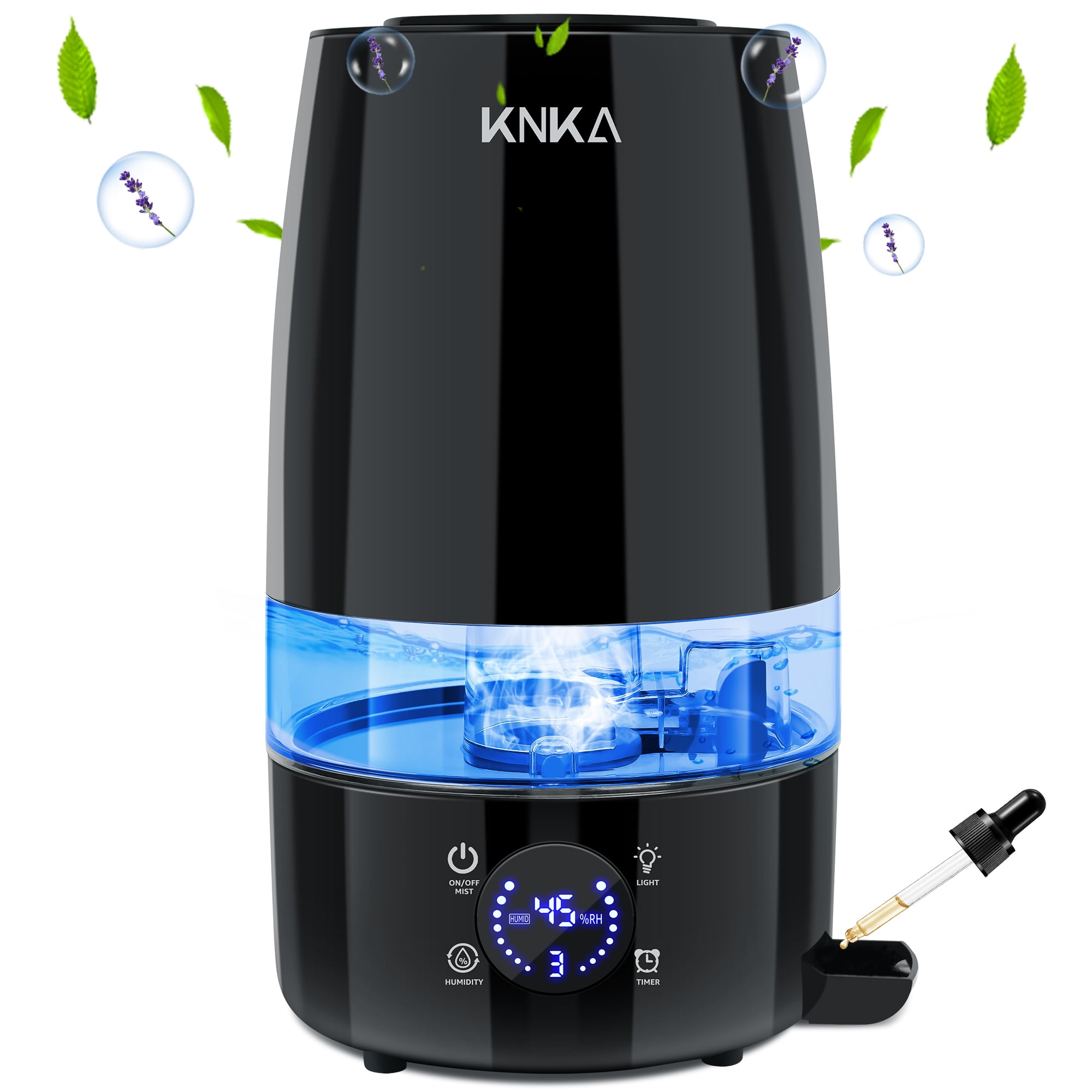 KNKA Ultrasonic Humidifier for Large Rooms, Essential Oil Diffuser with Auto Humidity Control (Black, 1.19 gal) u3yq2