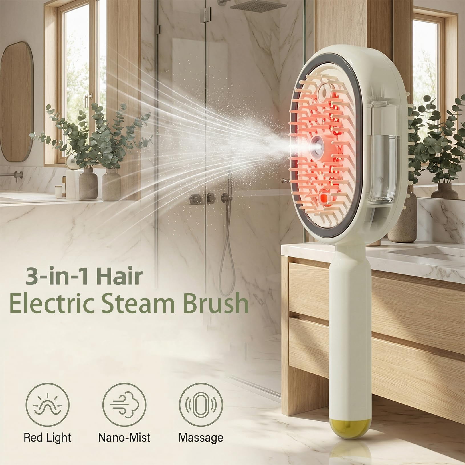 Generic Electric Steam Hair Brush, Rechargeable Scalp Massager & Detangling Styling Tool (White, 0.34 fl oz) ilq44