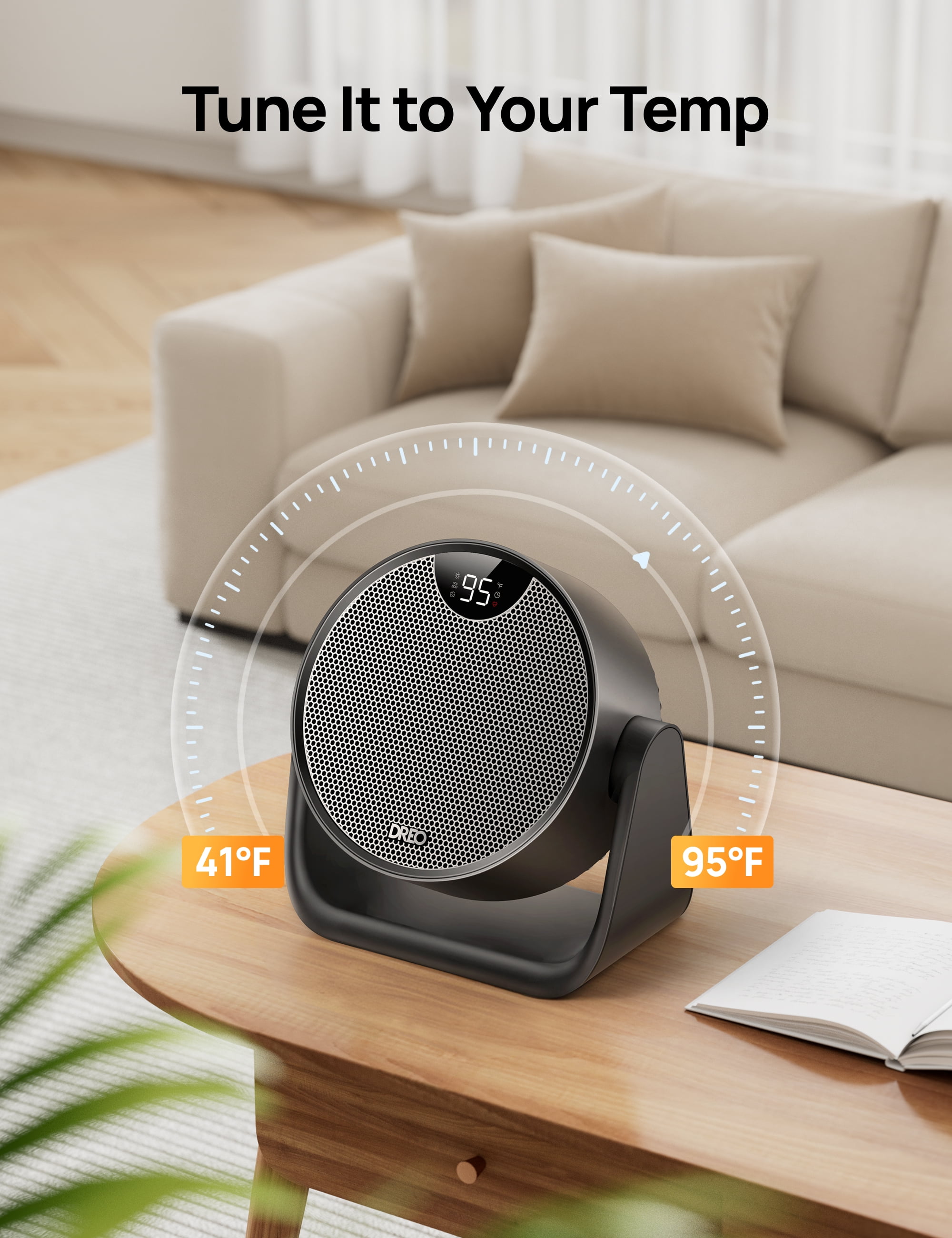 DREO Circular Space Heater, 1500W Portable Electric Heater with Remote, 60° Adjustable Tilt, ECO Mode, Whisper-Quiet (Black) unu9y