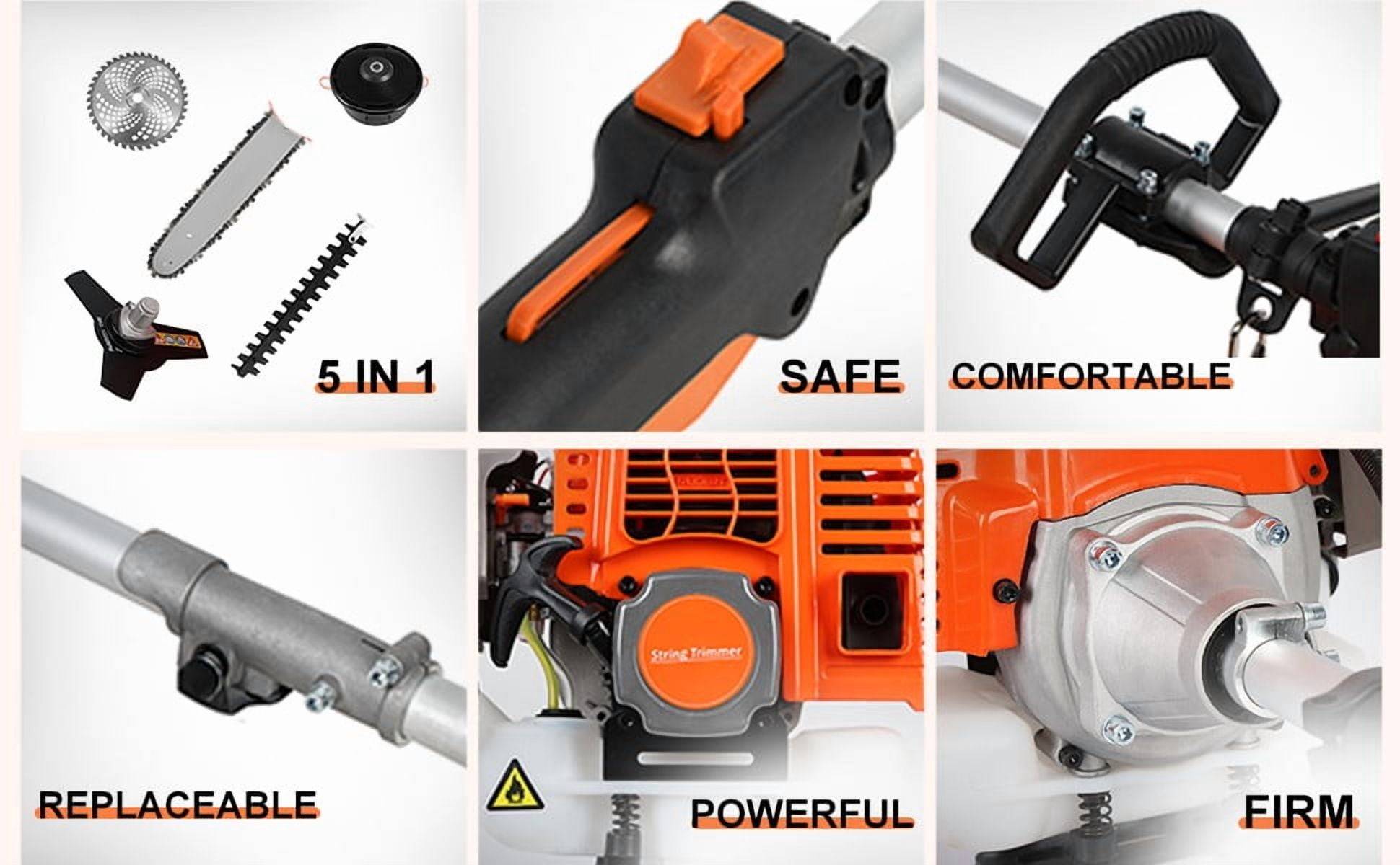 WETS 52cc 2-Stroke Gas Powered Multi-Functional 5-in-1 Garden Tool Set (Orange, 1 Set) 4ncvt