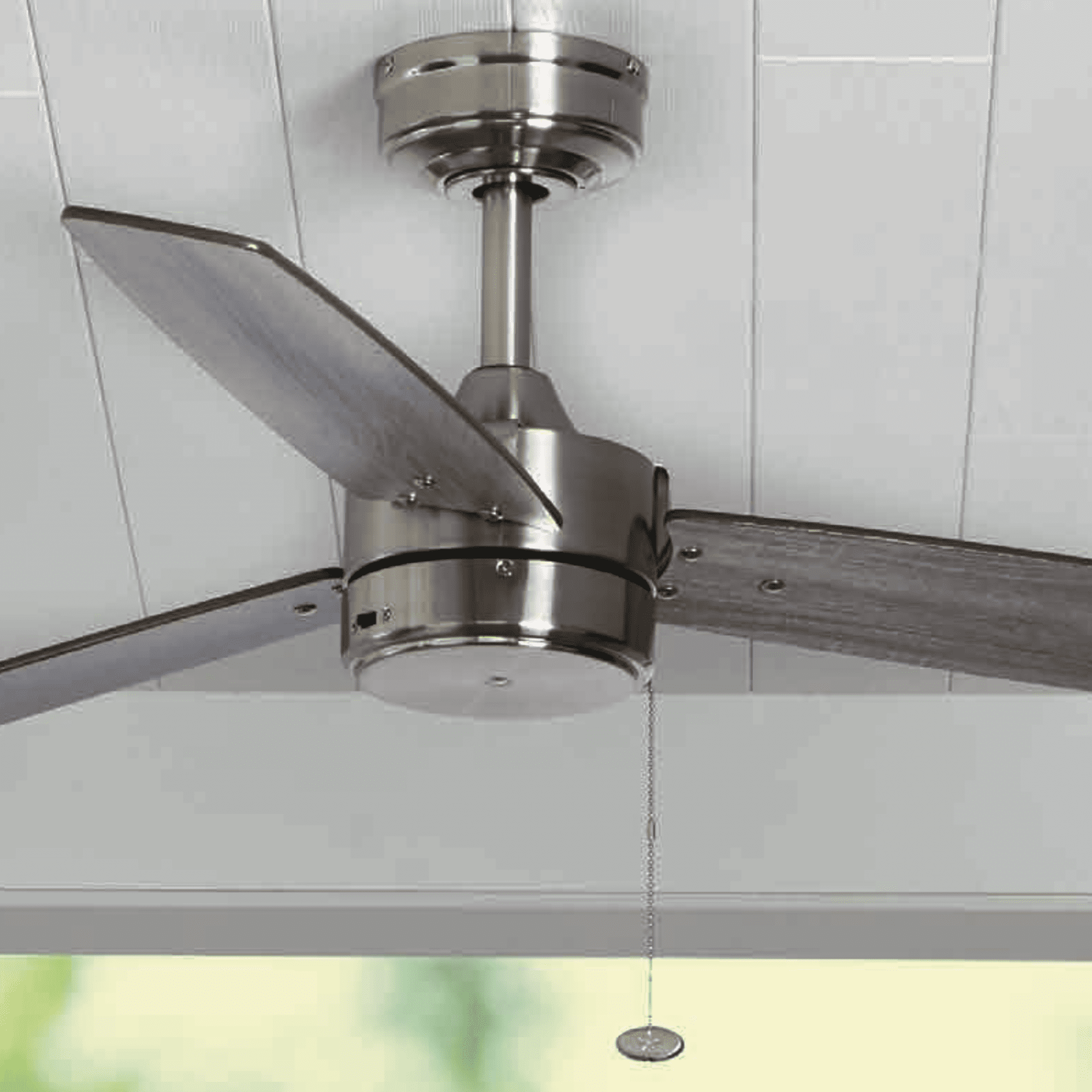 Better Homes & Gardens 52-inch Indoor/Outdoor Ceiling Fan with 3 Blades and Reverse Airflow (Satin Nickel, 52-inch) unlxa