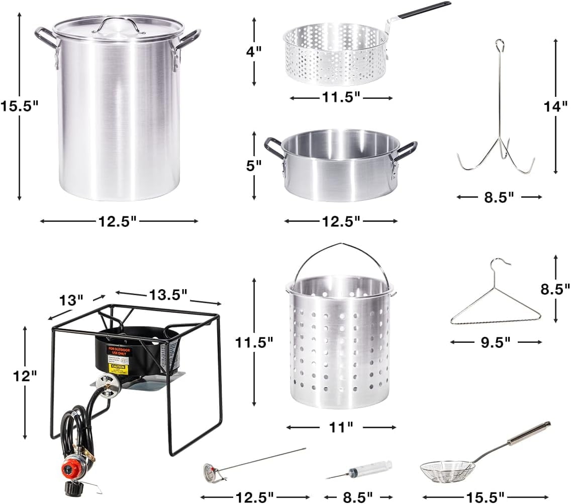 Barton Outdoor Turkey Fryer and Seafood Steamer Cooking Set (Silver, 30 qt and 10 qt) i8ry9