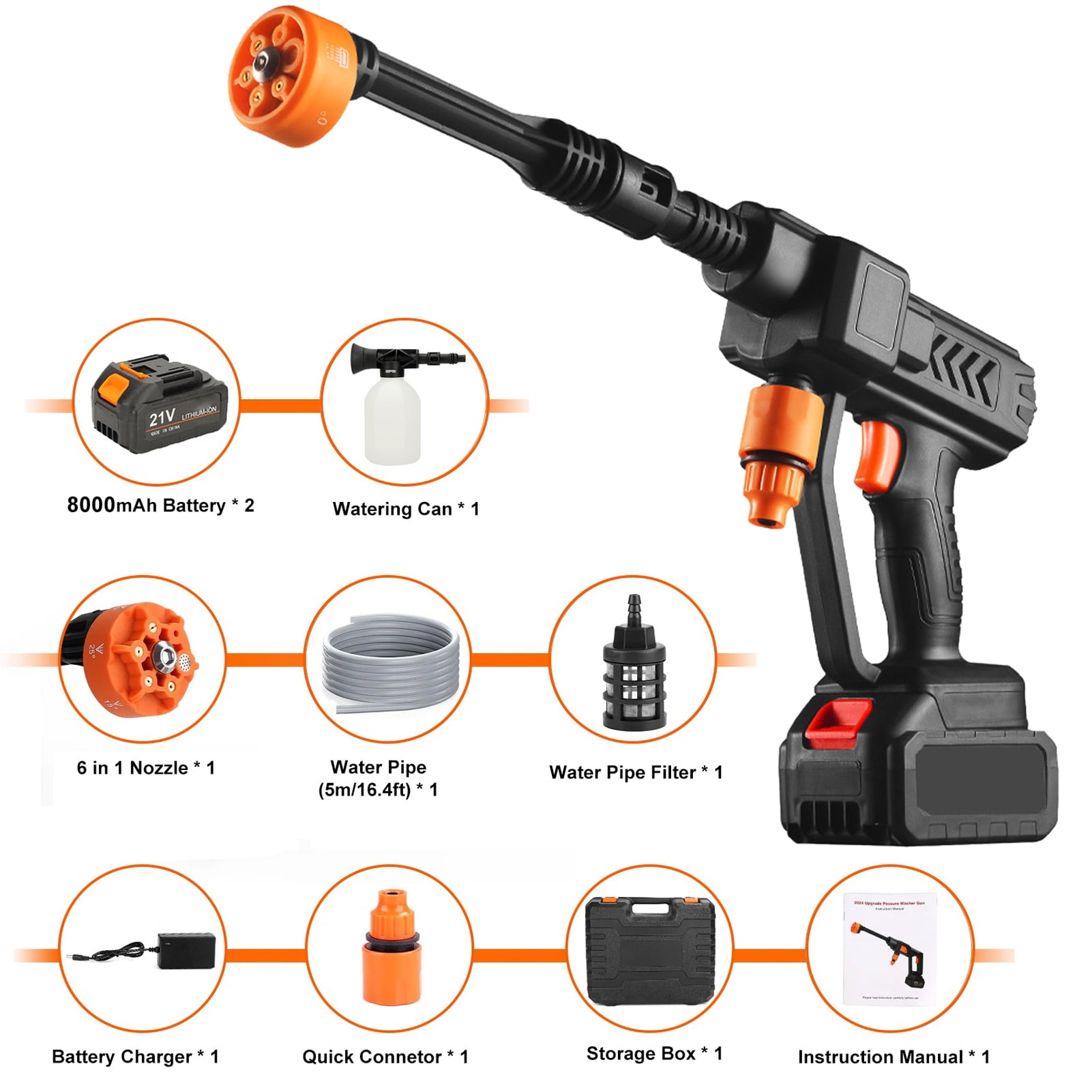 Ldyso 500PSI Cordless Pressure Washer, Portable Electric Power Washer with 2 Batteries and 6-in-1 Adjustable Nozzle (16.4 ft Hose) 40ele