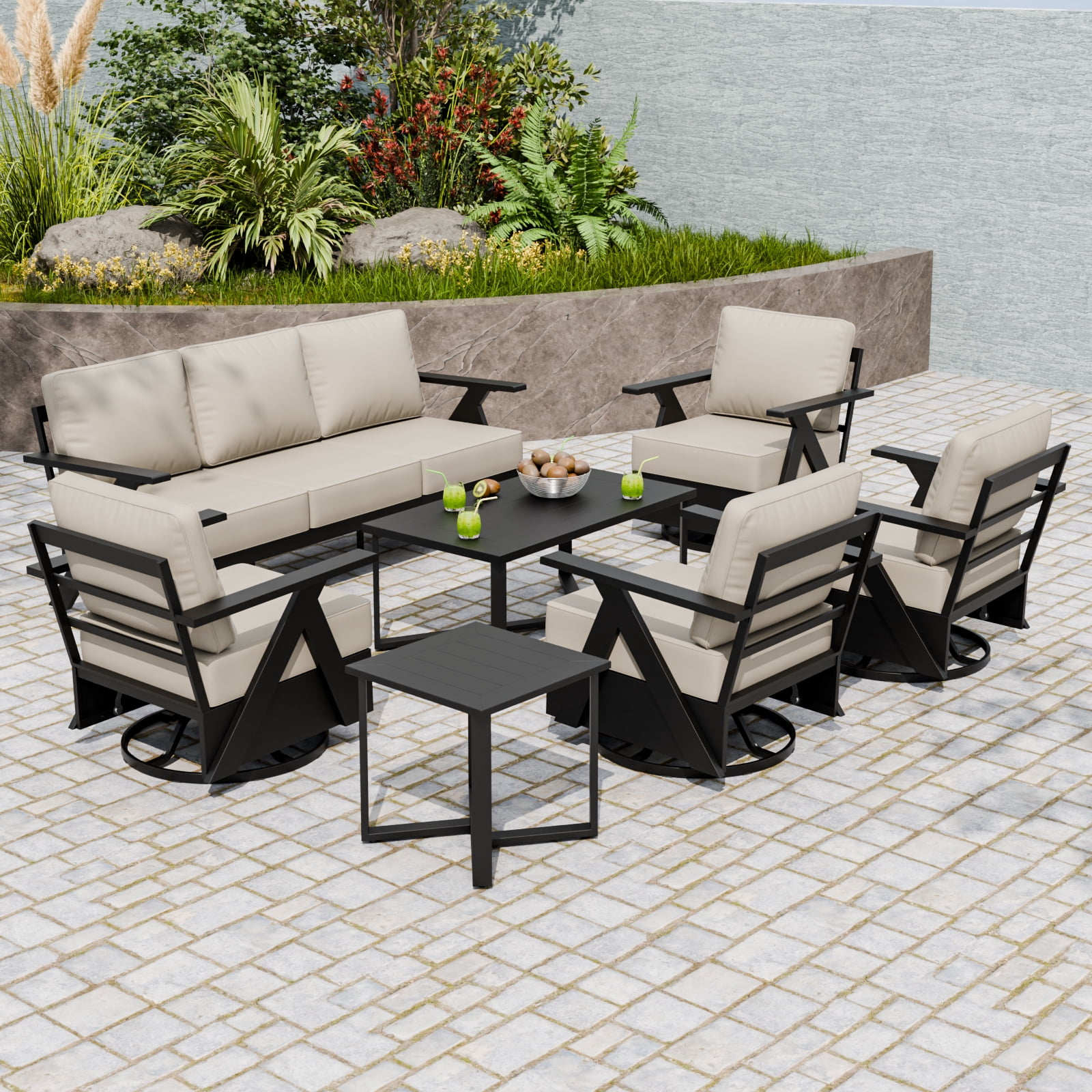 EAGLE PEAK Urban Slate 7 Piece Modern Outdoor Patio Furniture Set (Black/Gray, 7 Piece) 6knbh