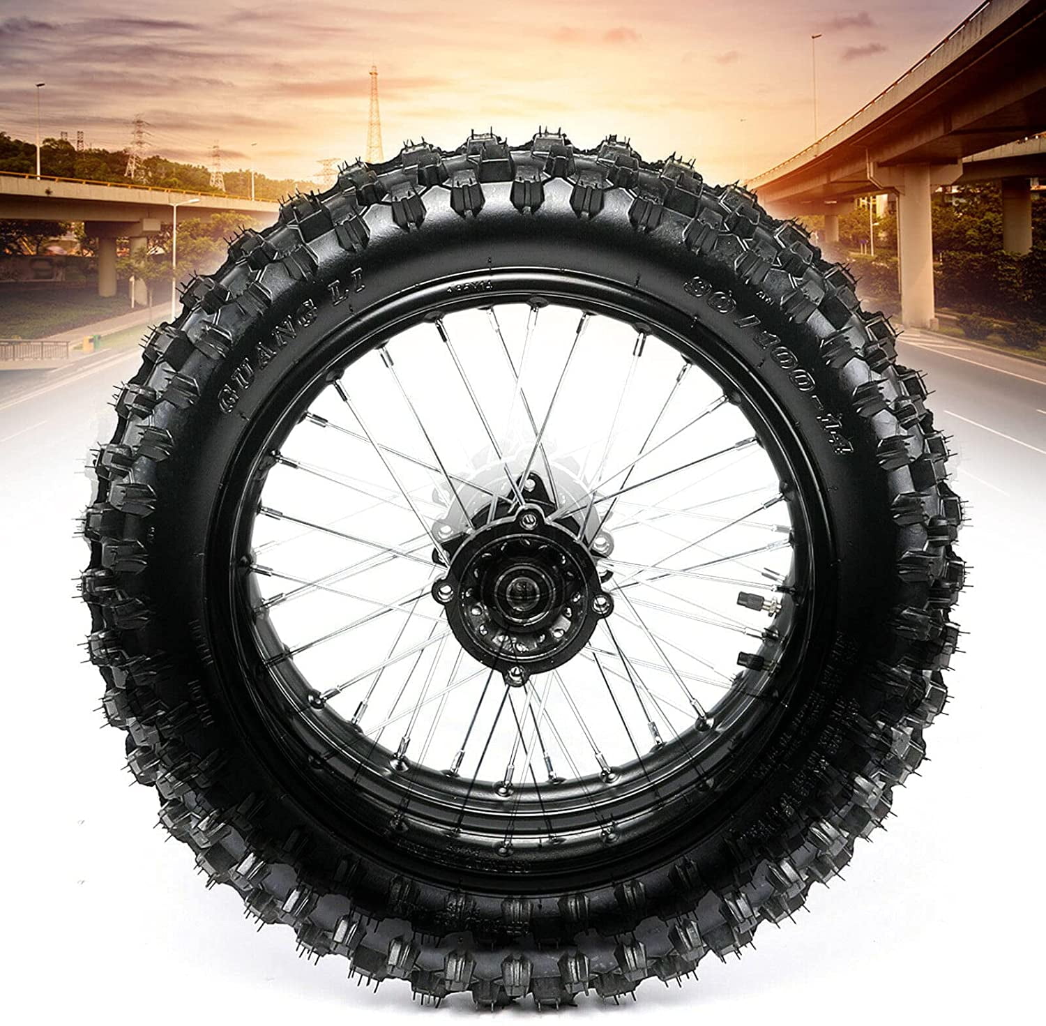 Anqidi 14 in Rear Wheel Assembly with 90/100-14 Tire and 15mm Bearing for Pit Bike Dirt Bike (Black, 14 in) ozoko