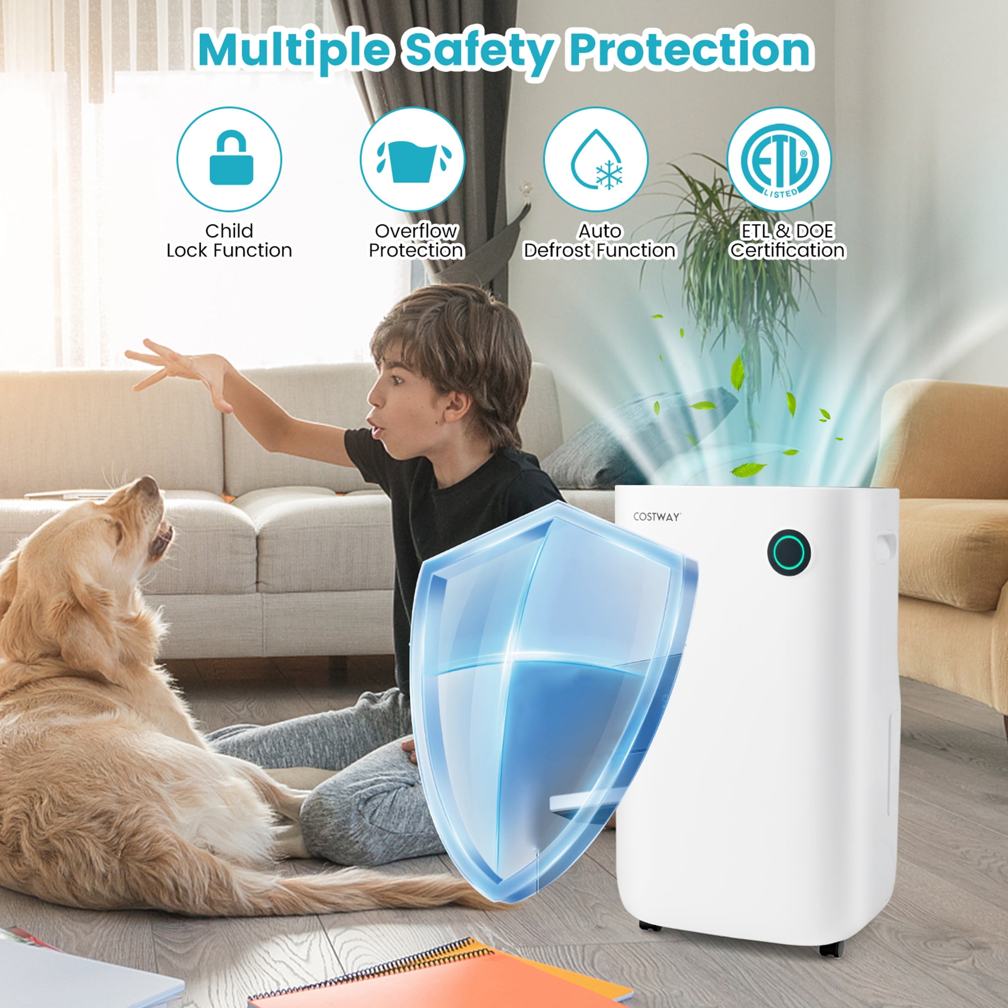 Costway Quiet Dehumidifier for Home and Basements with 5 Modes and 4,500 Sq. Ft. Coverage (White, 19-Pint) kf12d