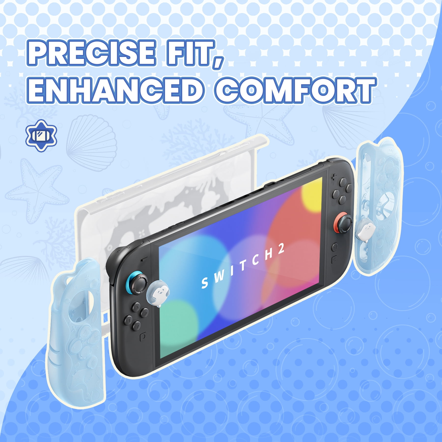 PlayVital Protective Case for Nintendo Switch 2 (Dockable Hard Shell, Silicone Grips, Joystick Caps, Mint Blue) 85s8a