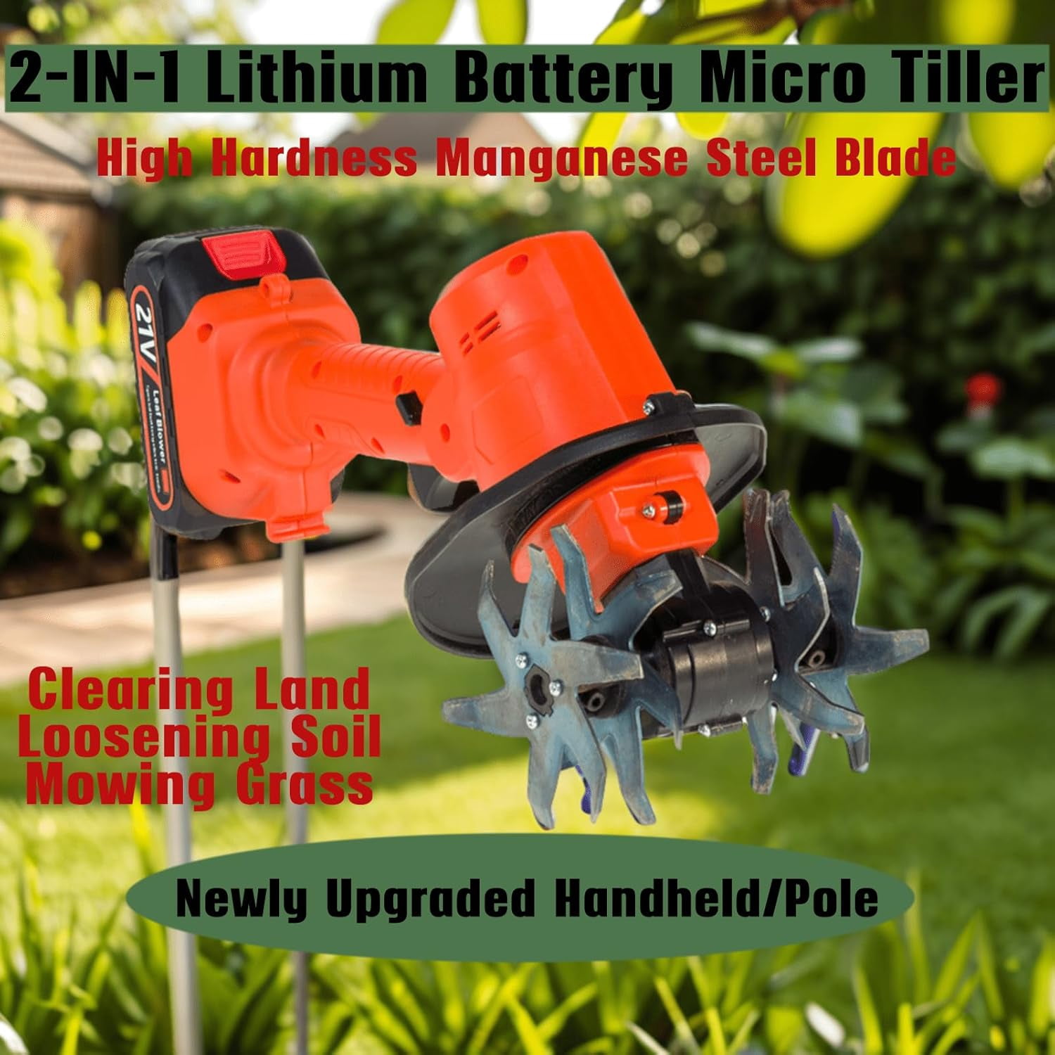 PETDIPOT Cordless Electric Garden Tiller, Lightweight Cultivator with Manganese Steel Blades (21V, 2 Batteries) eil6j