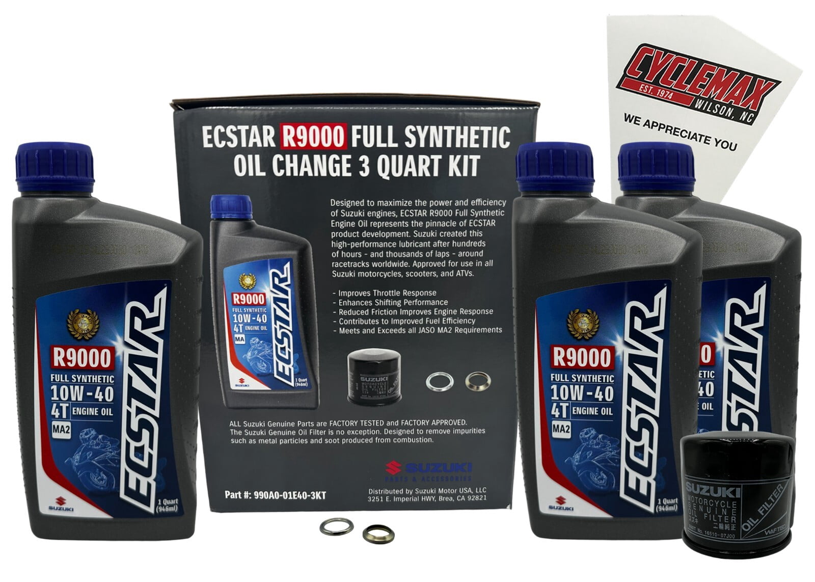 Suzuki Ecstar R9000 FS Full Synthetic Motorcycle Oil Change Kit (4 Quarts) 8fb3b
